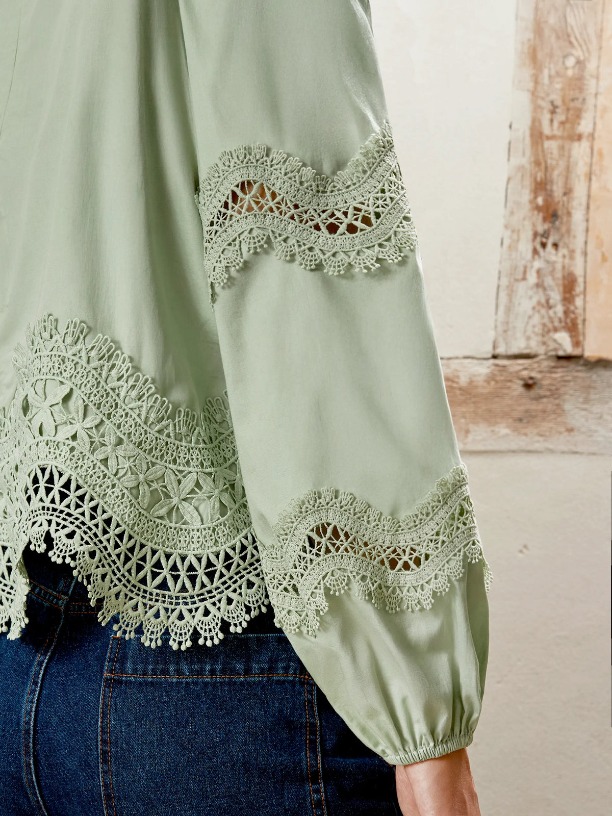 Lace-Panelled Cotton Blouse