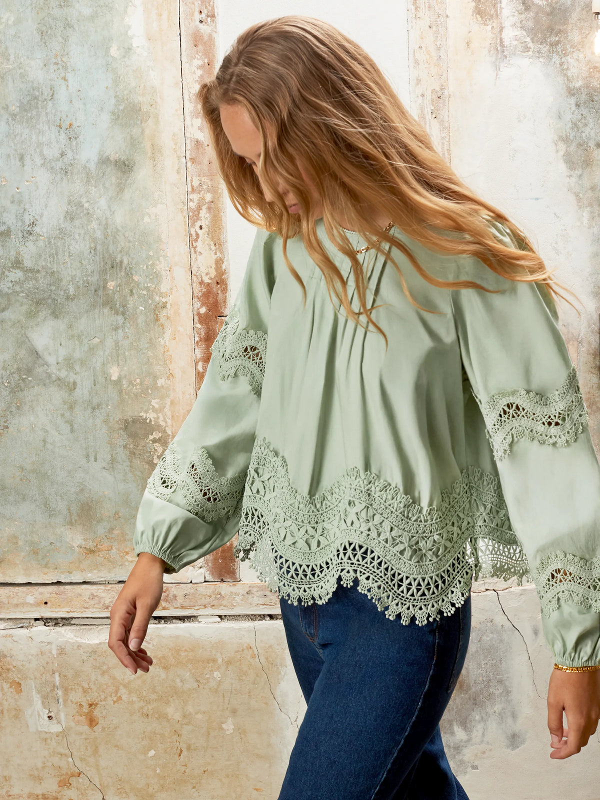 Lace-Panelled Cotton Blouse