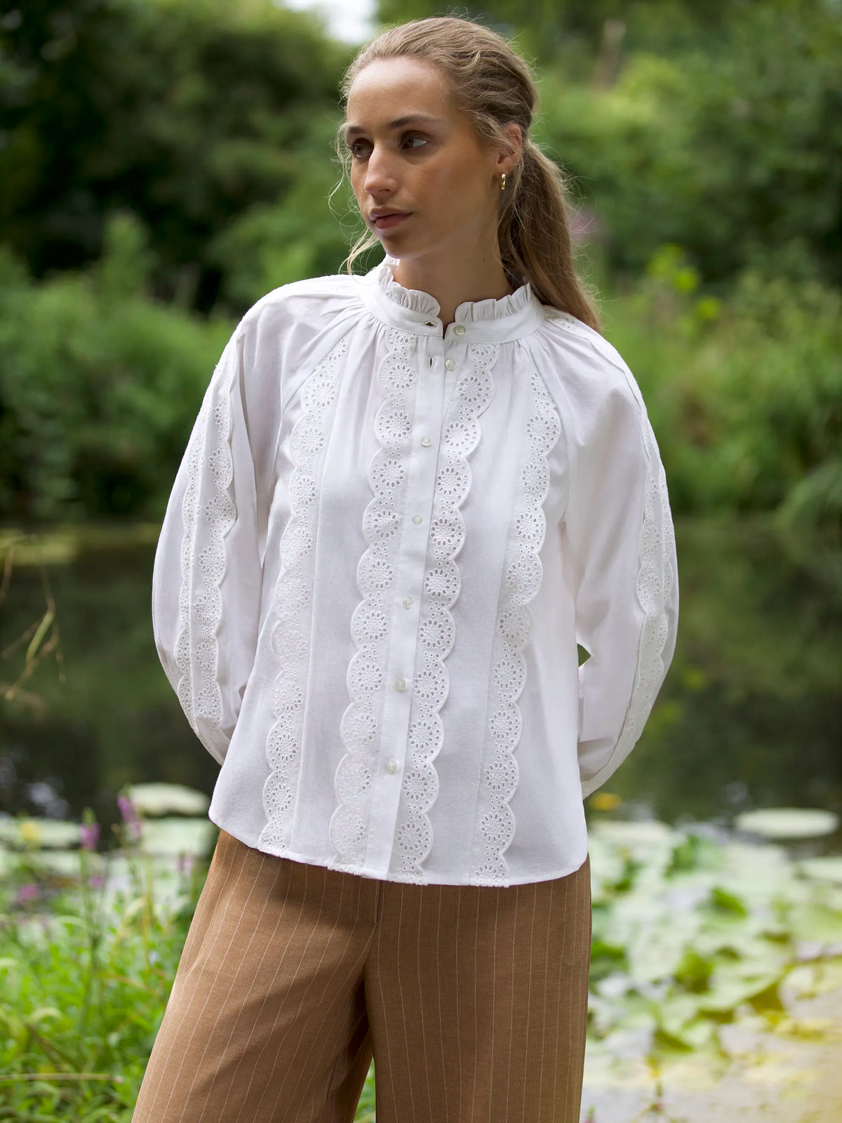 Ivory Broderie-Anglaise Cotton Blouse