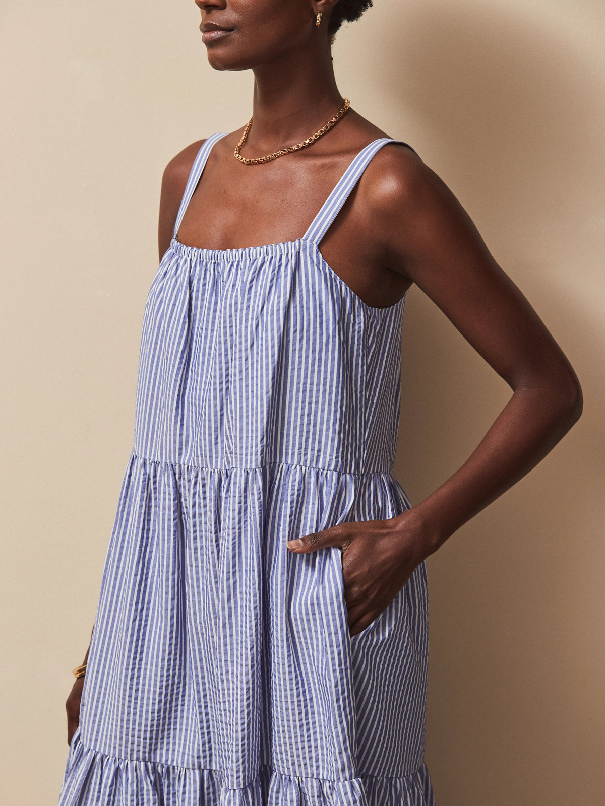 Blue Stripe Tiered Dress