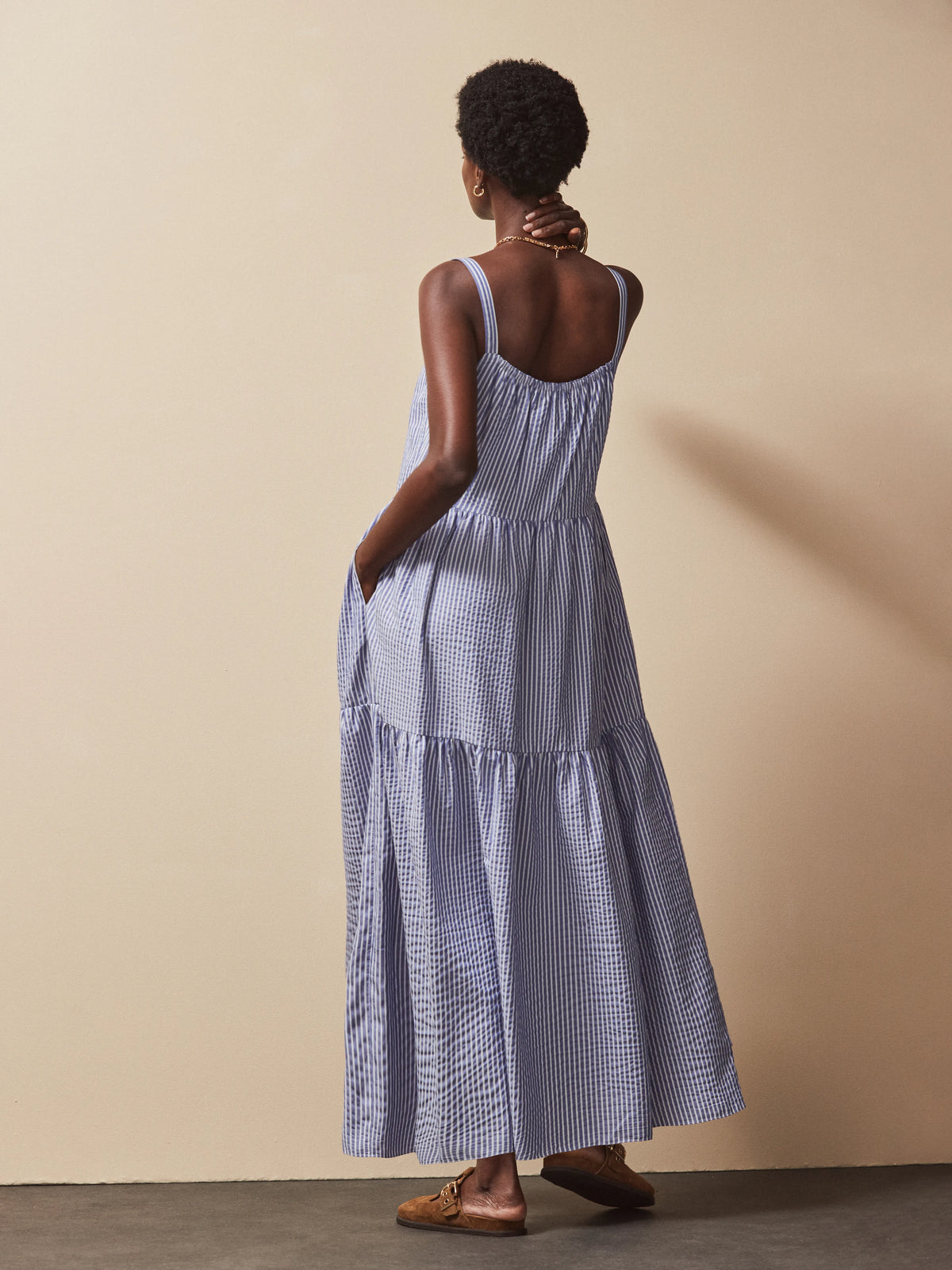 Blue Stripe Tiered Dress