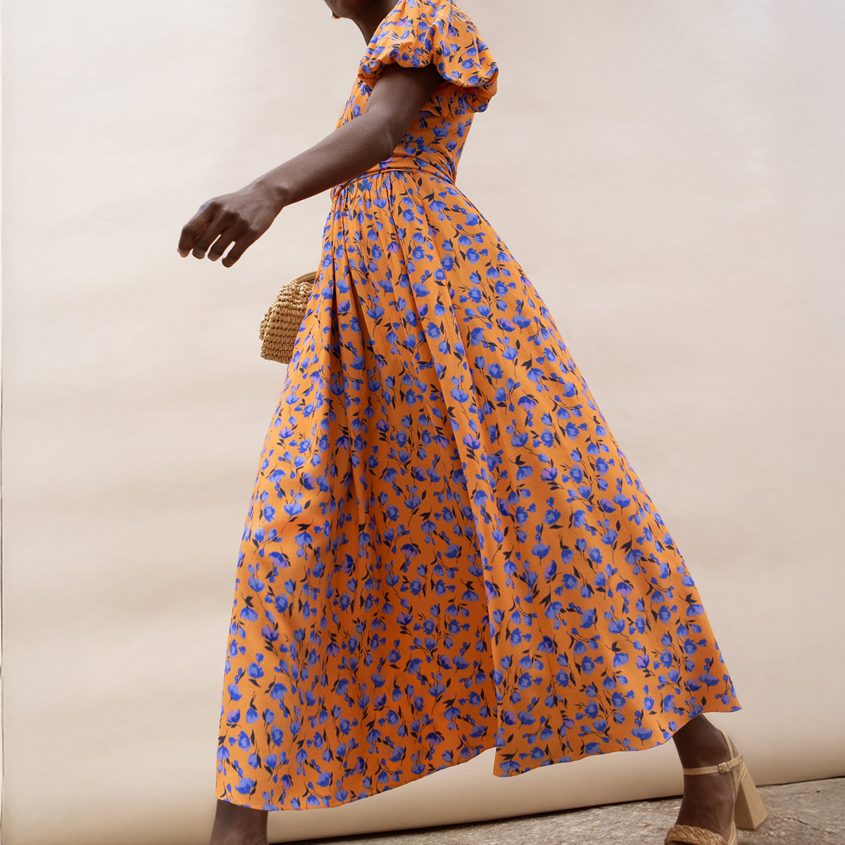 blue dress for baby girl Orange And Blue Floral Puff Sleeve Dress – Ro&Zo