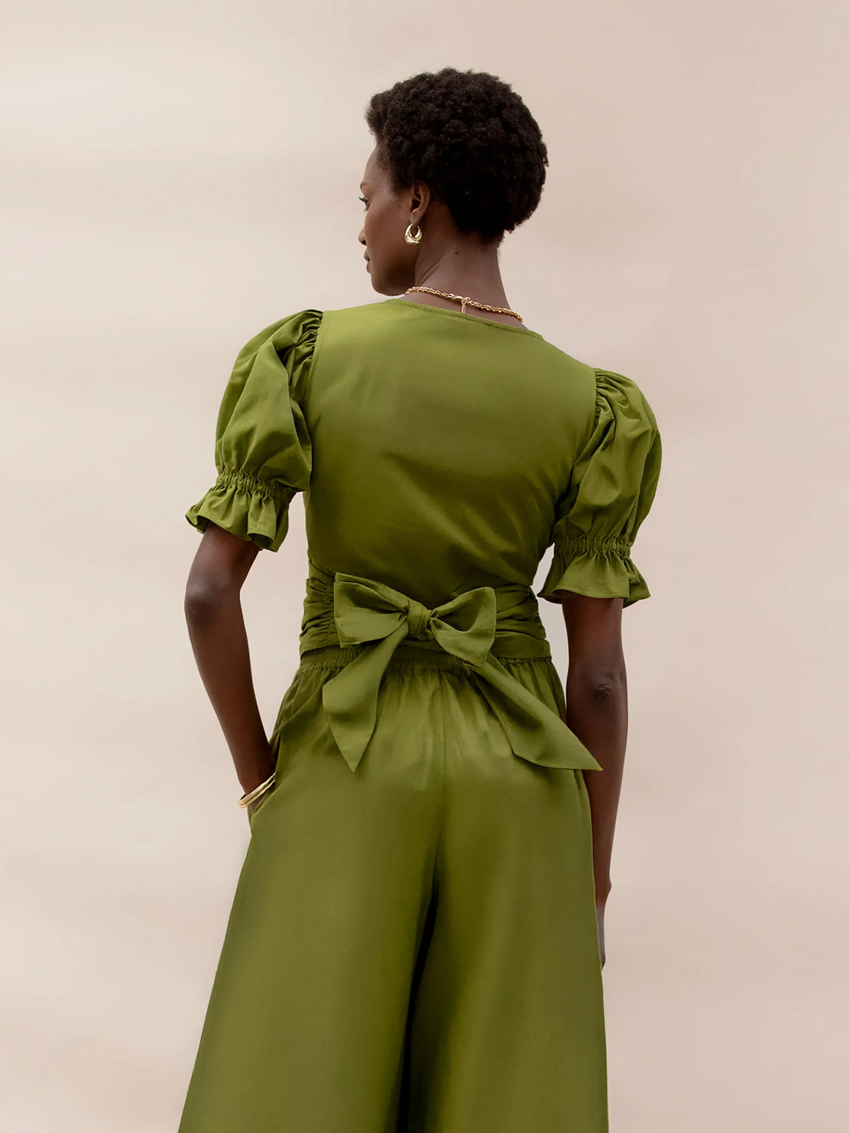 Khaki Cotton Poplin Wrap Top