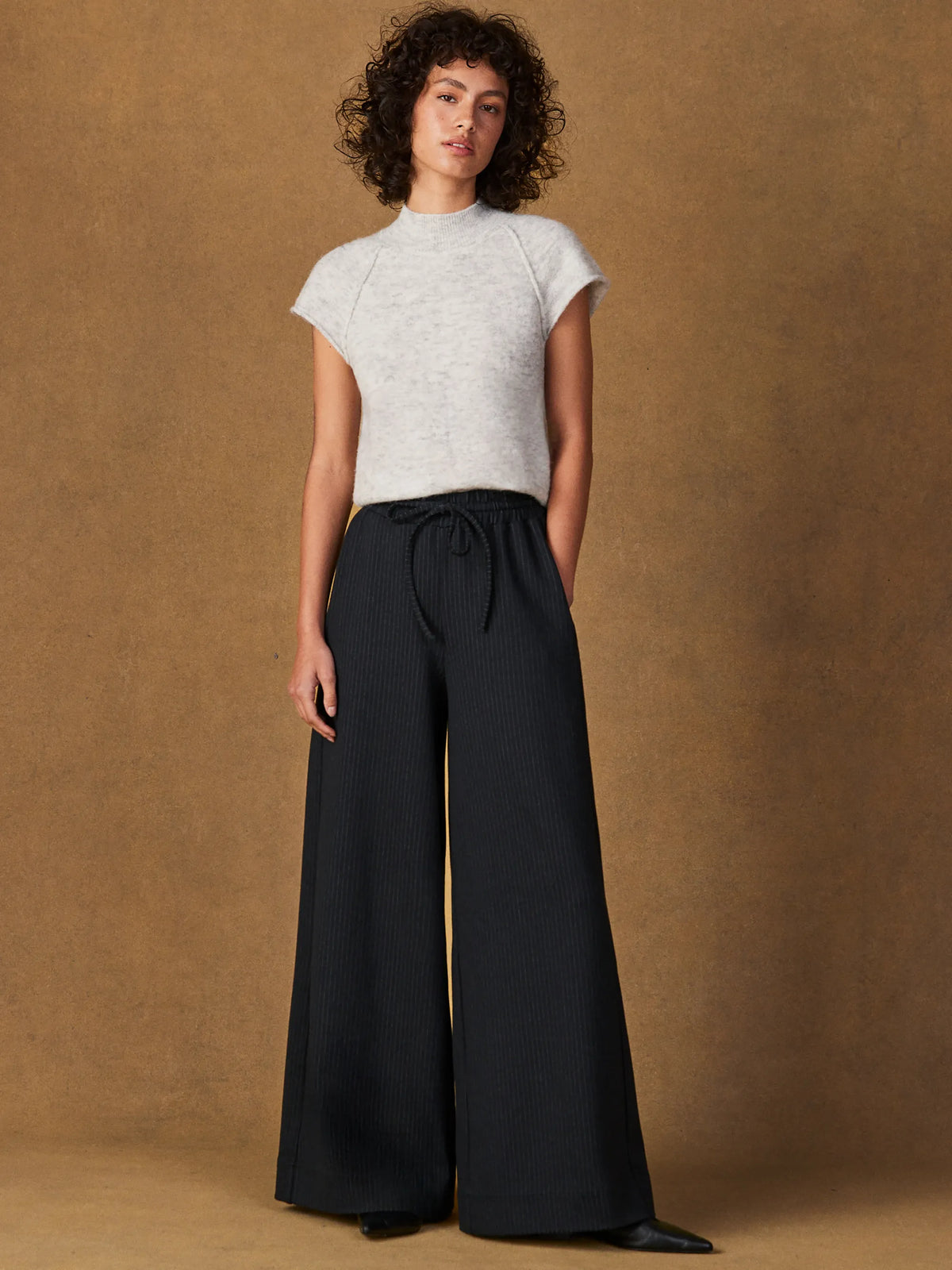 Grey Turtleneck Knit Top with Wool and Alpaca