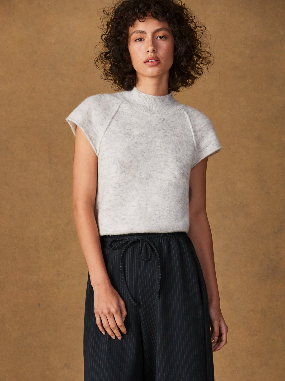 Grey Turtleneck Knit Top with Wool and Alpaca