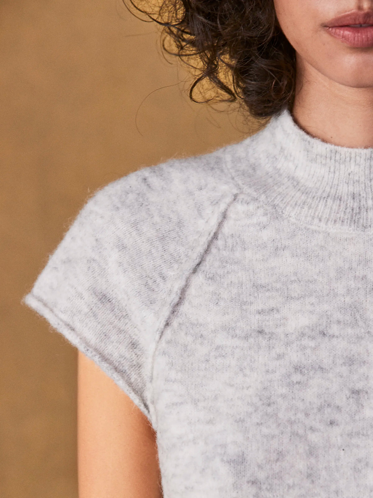 Grey Turtleneck Knit Top with Wool and Alpaca