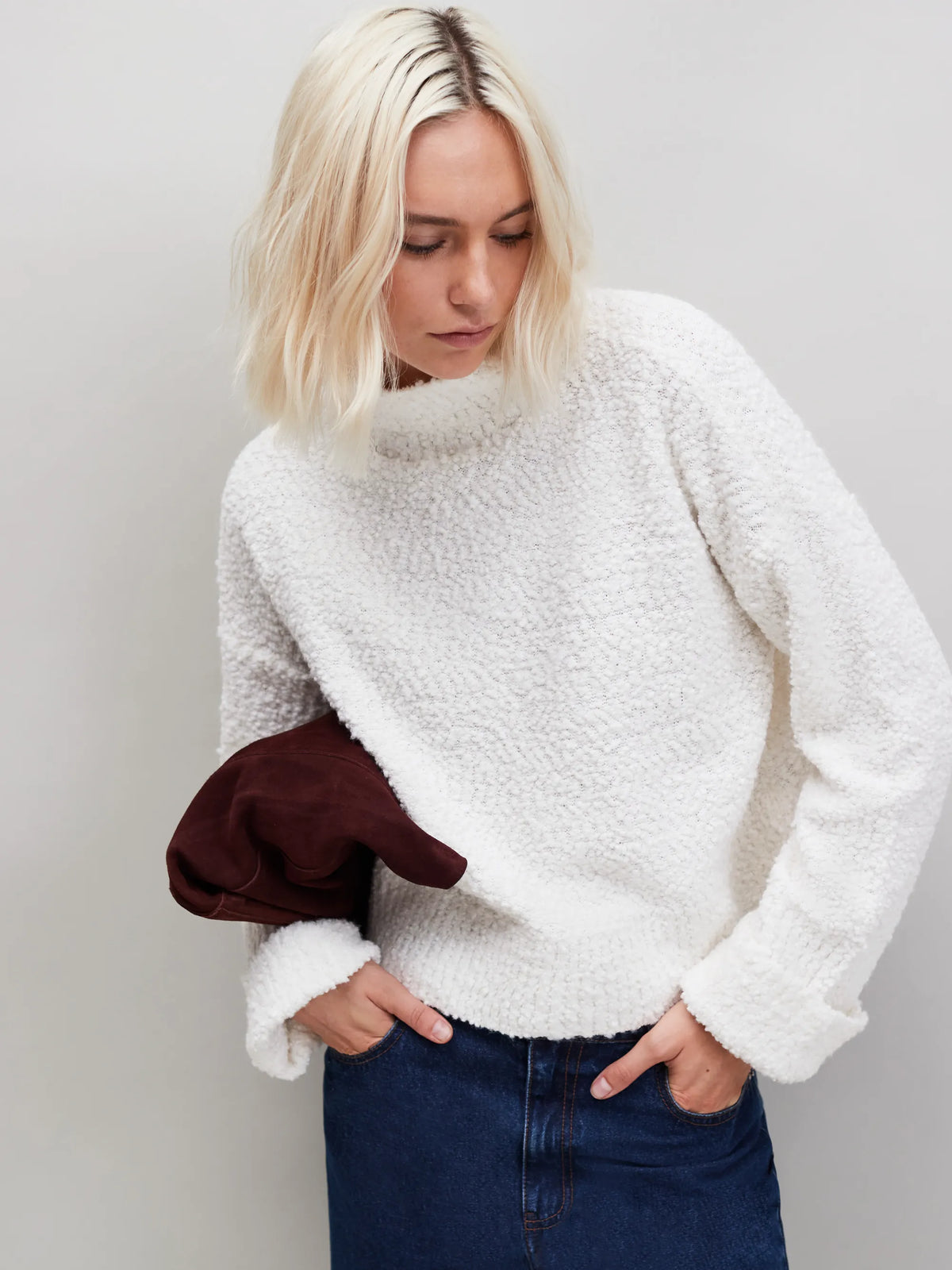 Ivory Boucle Deep Cuff Jumper