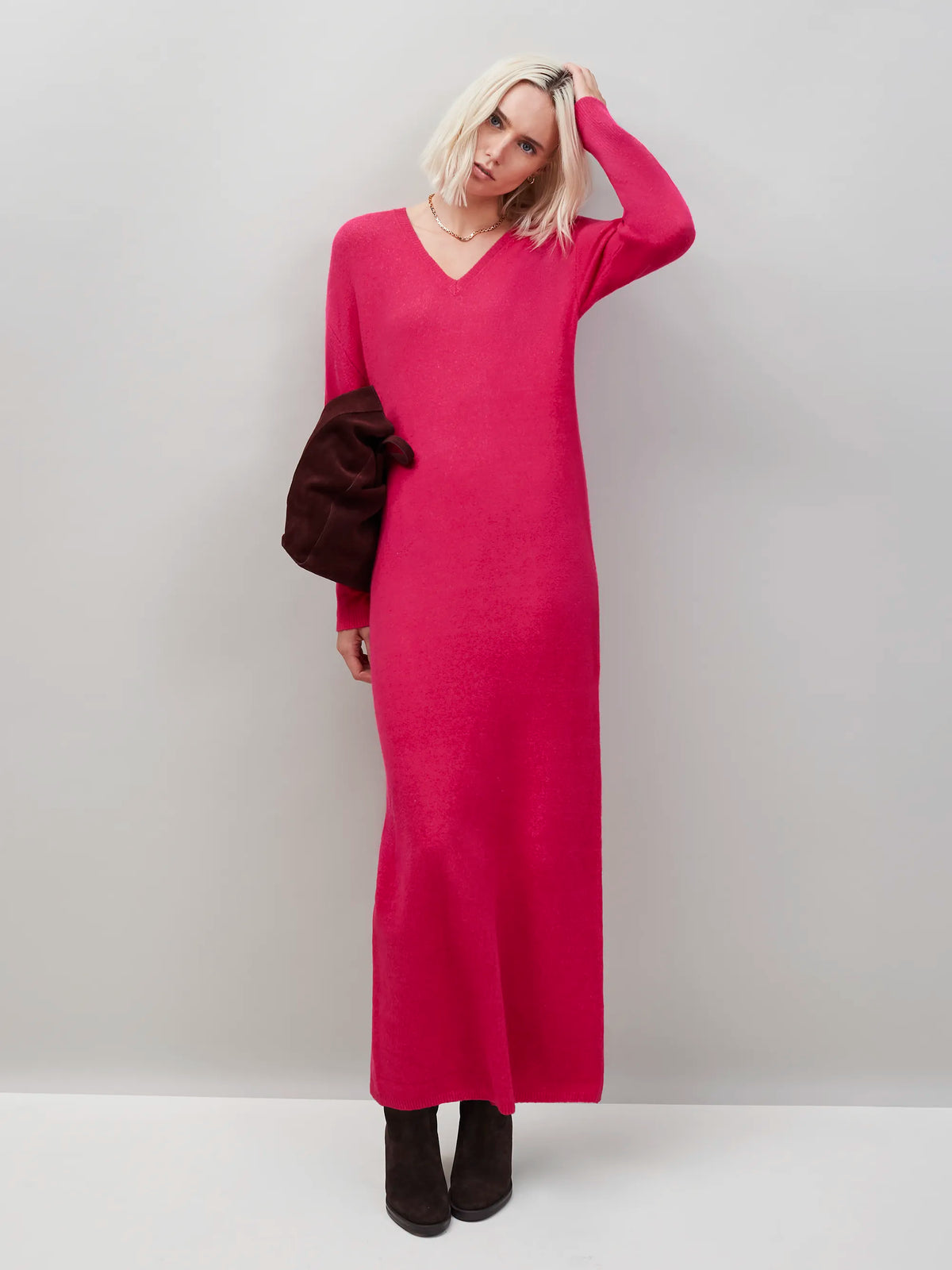 Petite Pink V-Neck Knit Dress