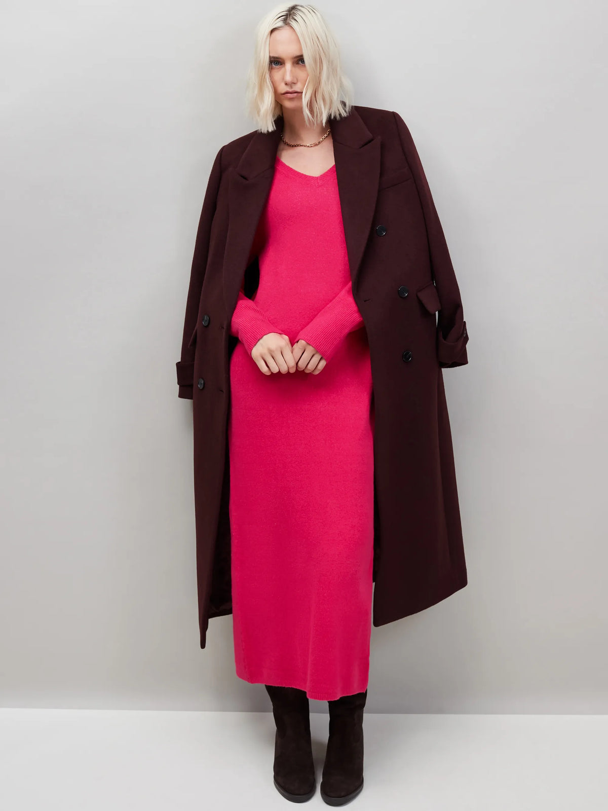 Pink V-Neck Knit Dress