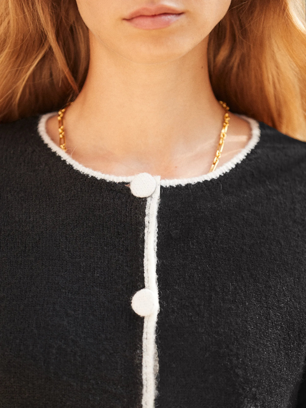 Contrast-Stitch Knit Cardigan with Wool and Alpaca