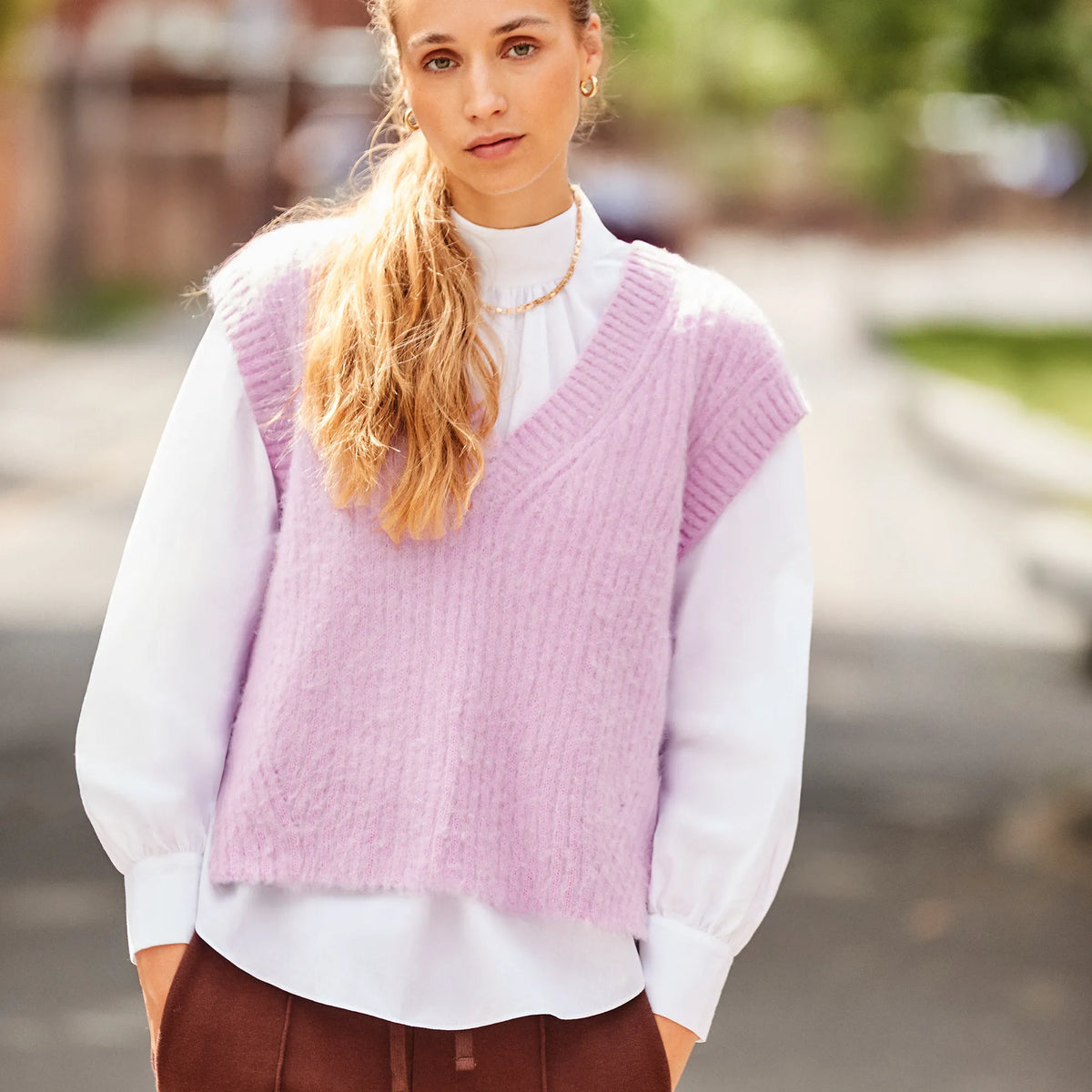 Lilac V-Neck Knit Vest with Wool and Alpaca – Ro&Zo