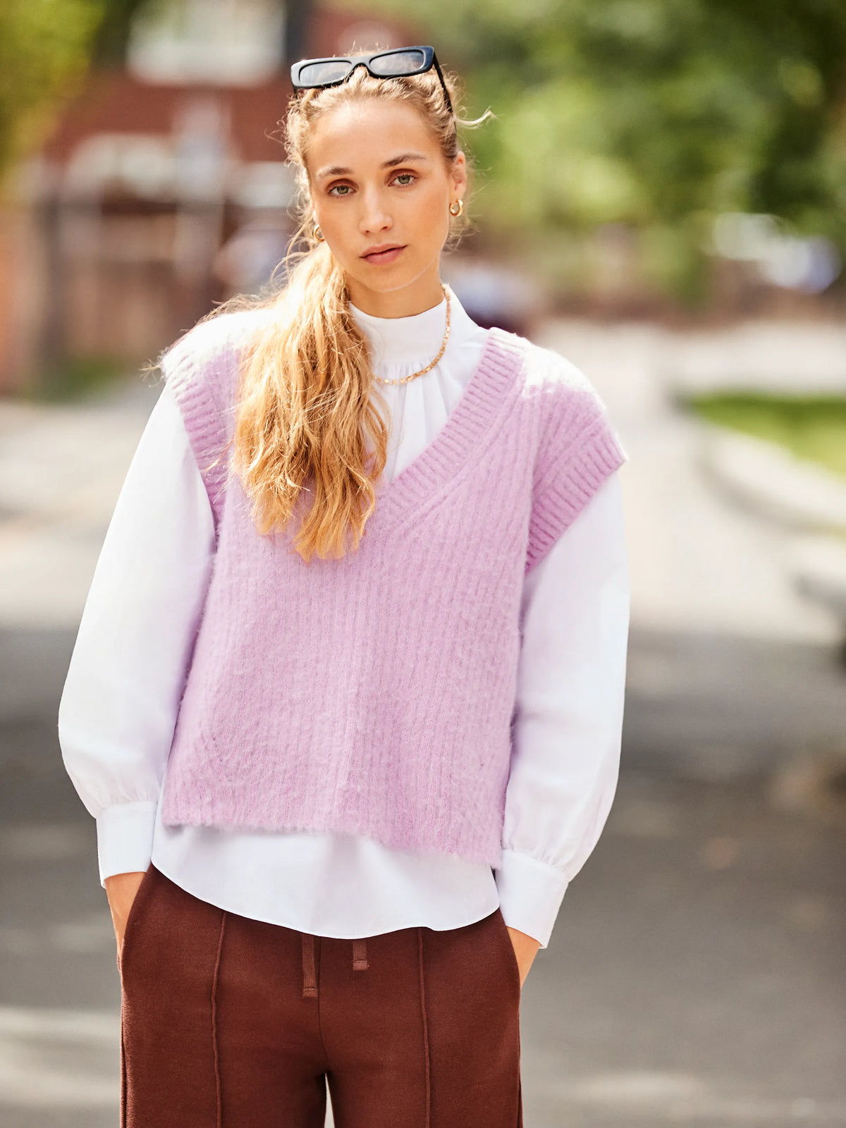 Lilac V-Neck Knit Vest with Wool and Alpaca