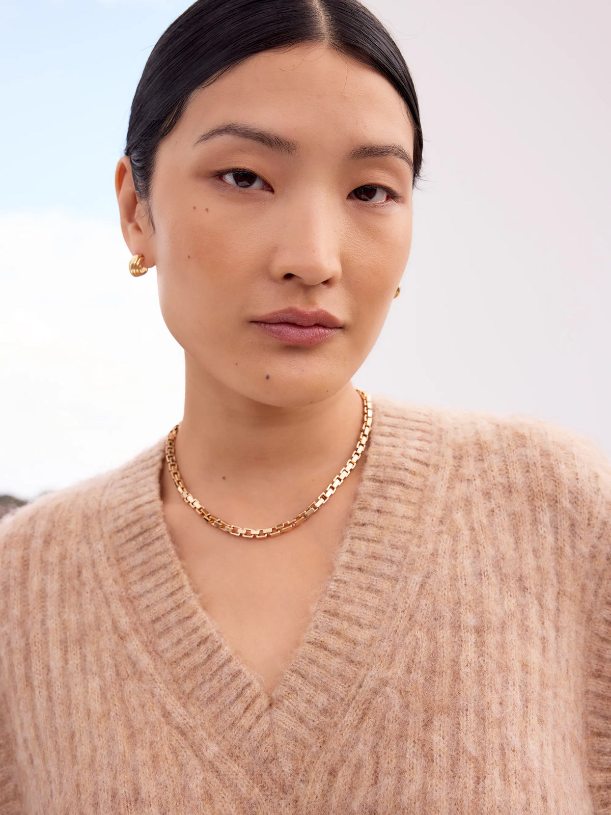 Caramel V-Neck Knit Vest with Wool and Alpaca