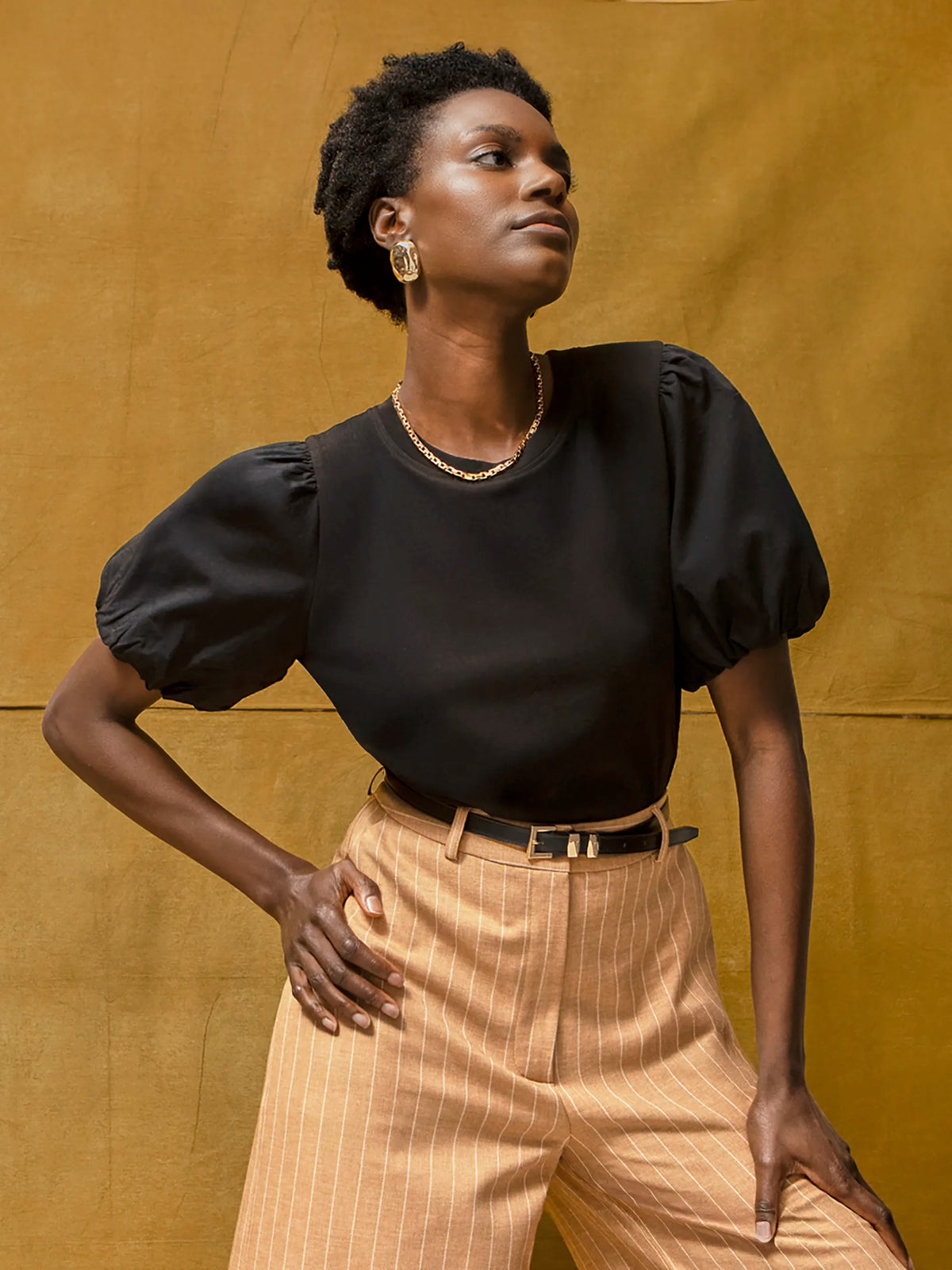Black Pure Cotton Puff Sleeve T-Shirt