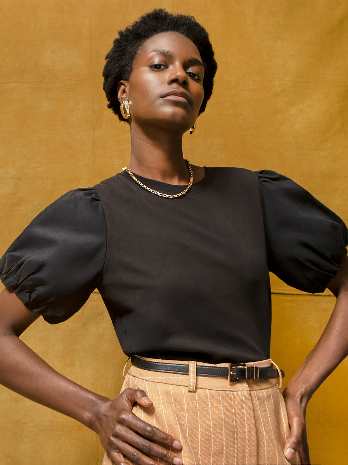 Black Pure Cotton Puff Sleeve T-Shirt