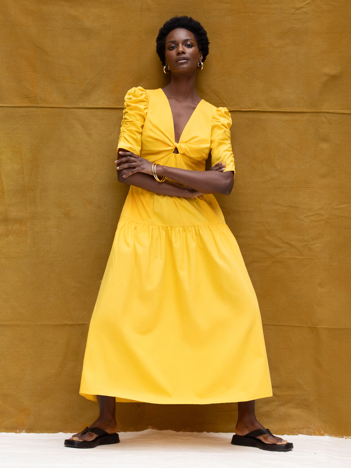 Yellow Cotton Poplin Twist Front Dress