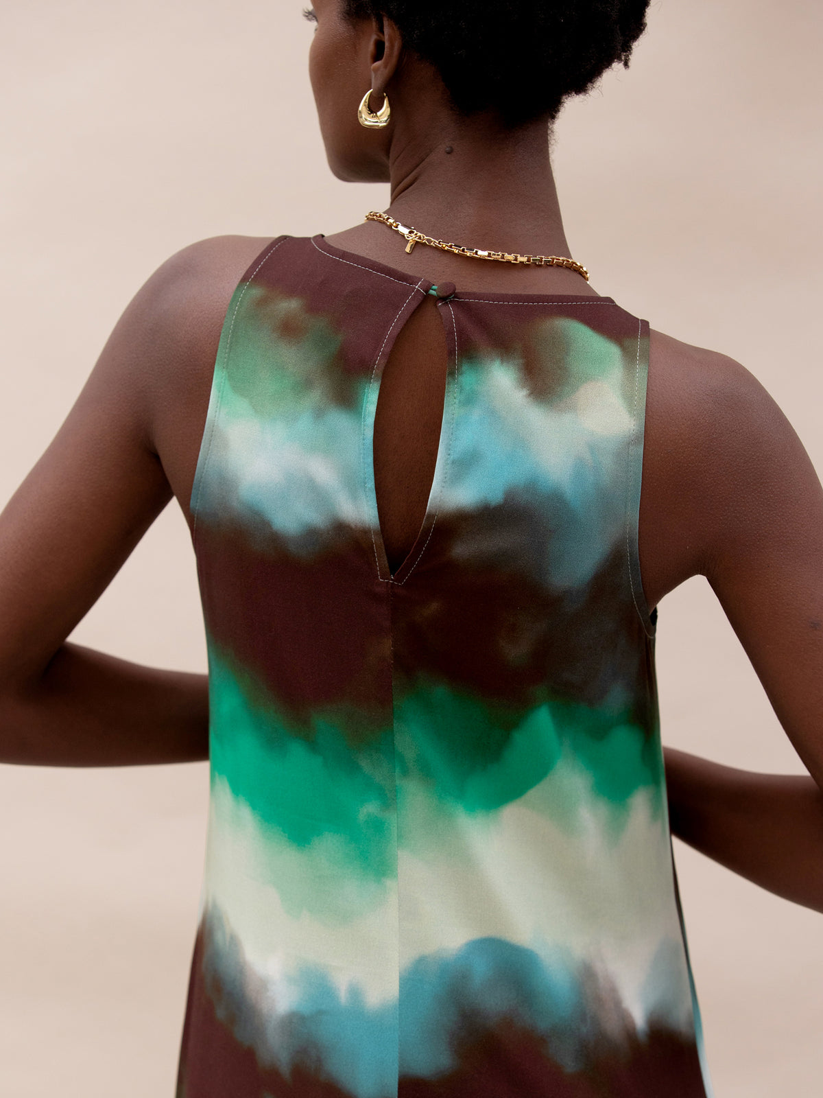 Green Watercolour Print Maxi Dress