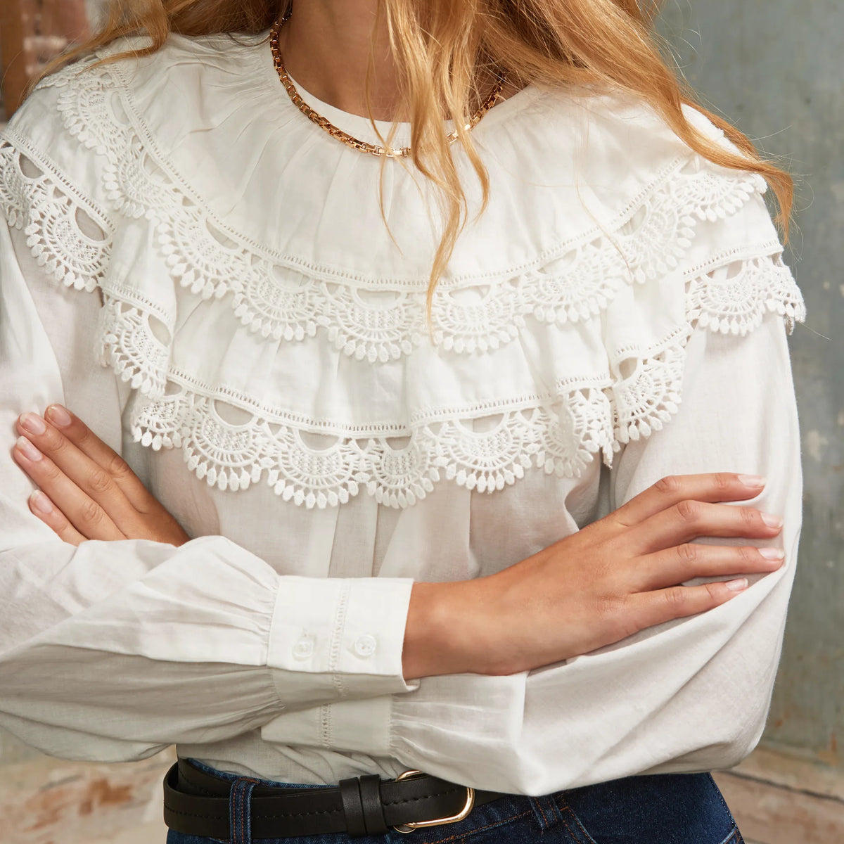 Ivory Crochet Double Frill Blouse – Ro&Zo