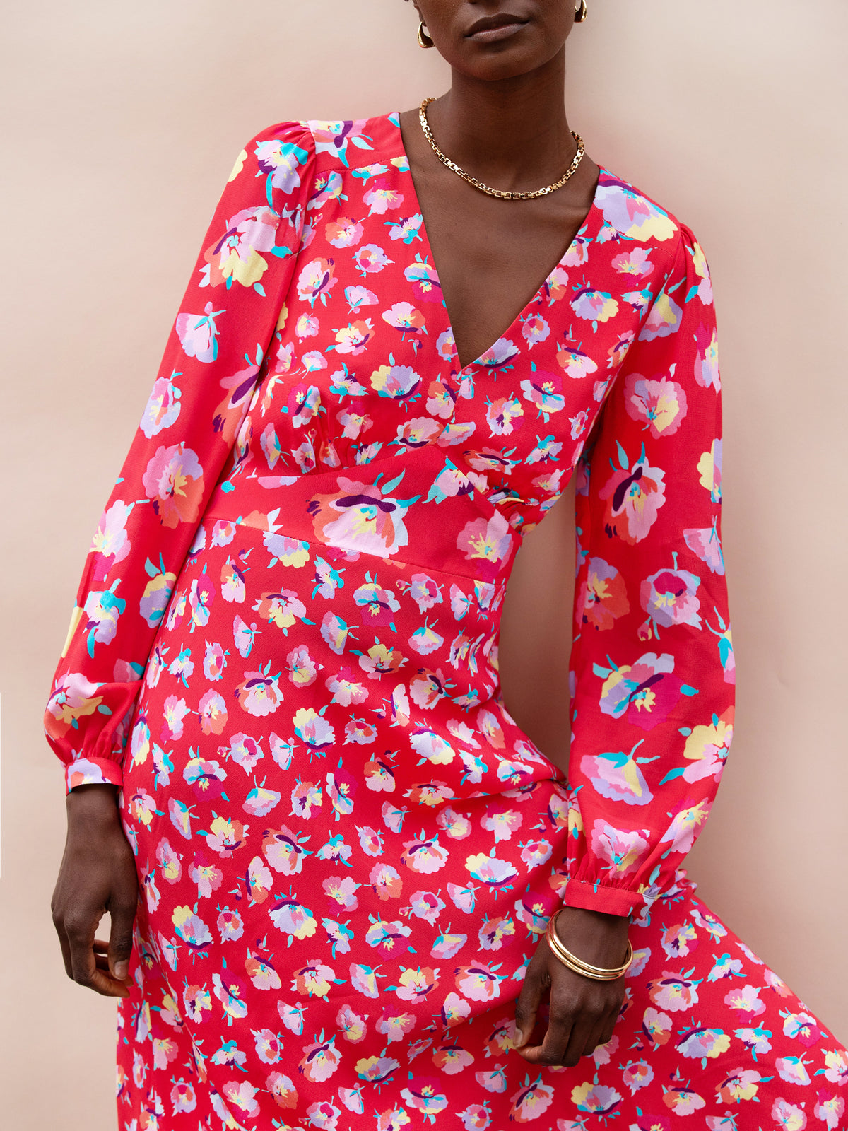 Pink Carnation Ditsy Print Tie Back Dress