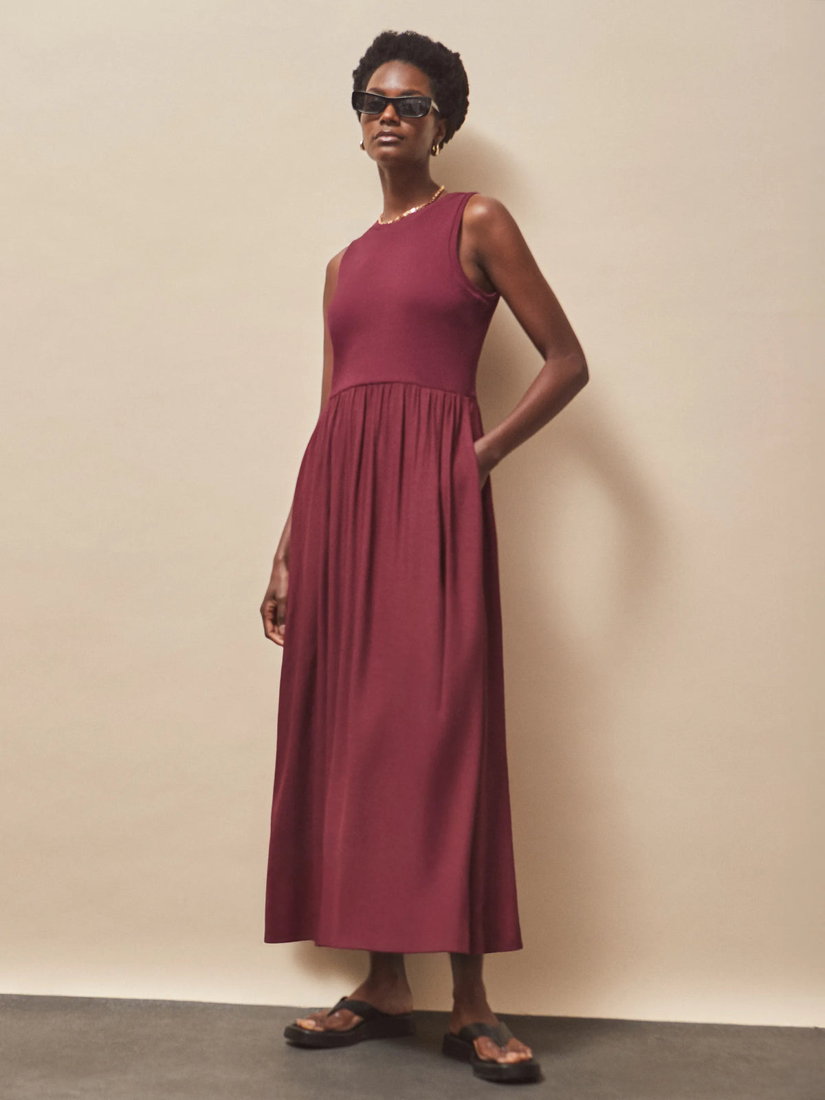 Petite Plum Contrast Fabric Sleeveless Dress