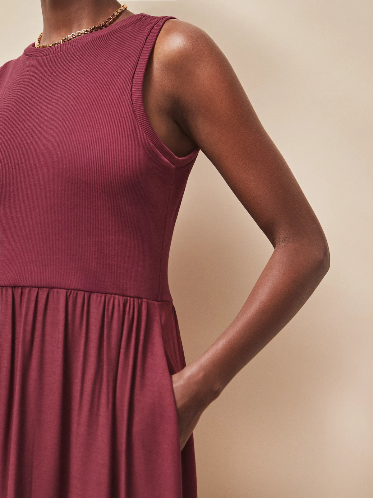 Petite Plum Contrast Fabric Sleeveless Dress