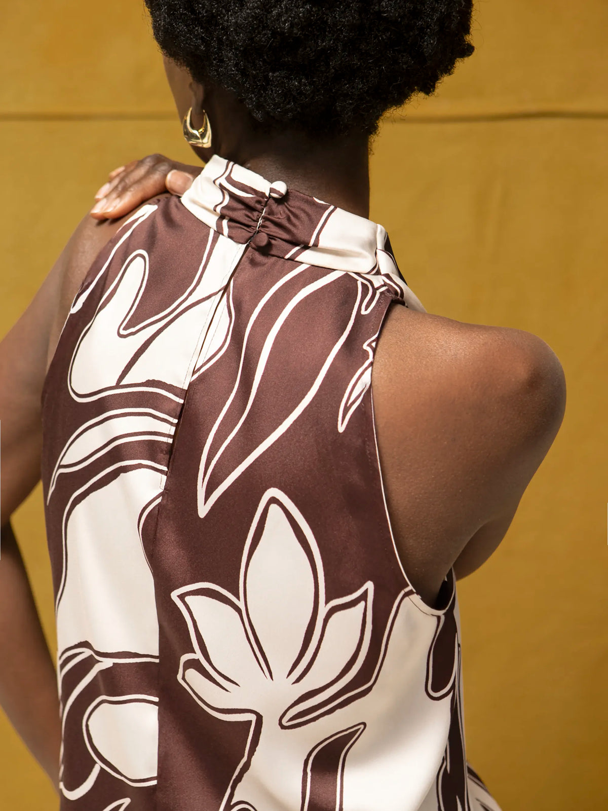 Brown Swirl Print Drape Top