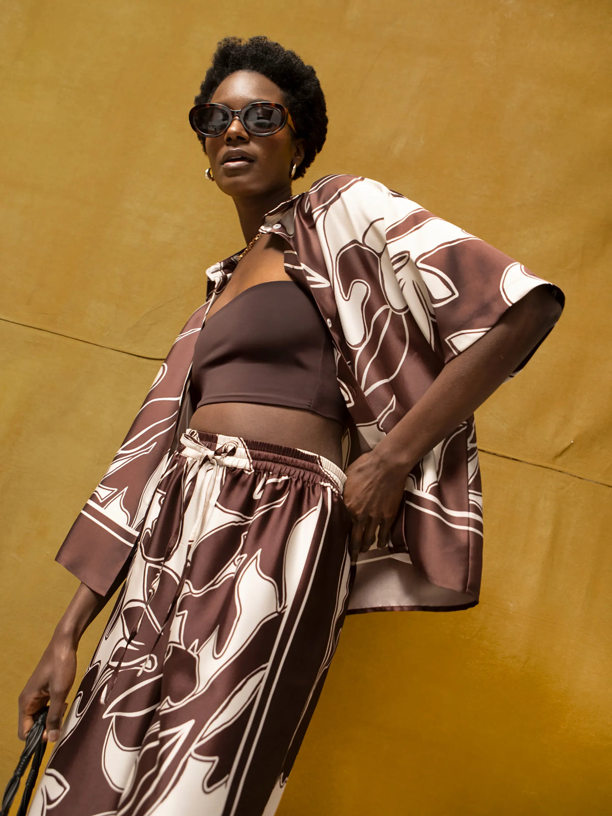 Brown Swirl Print Collared Placement Shirt