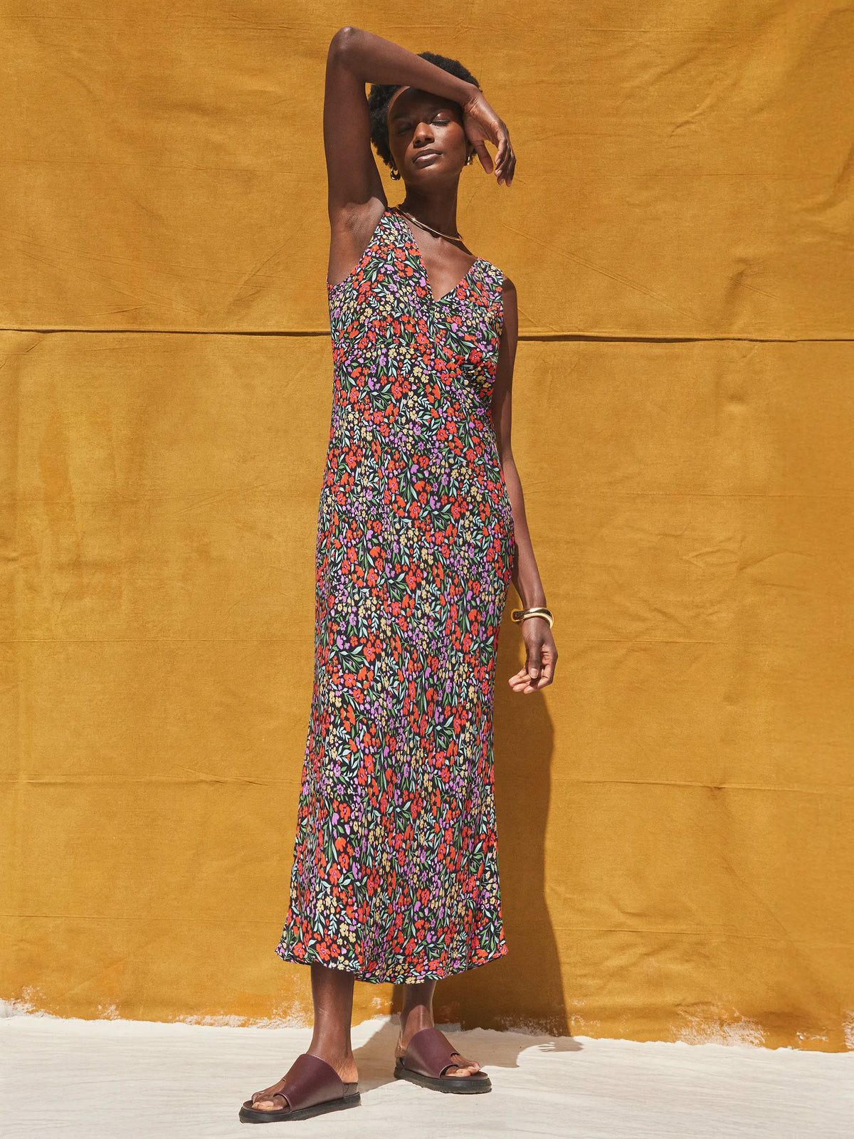 Ditsy-Print V-Neck Midi Dress