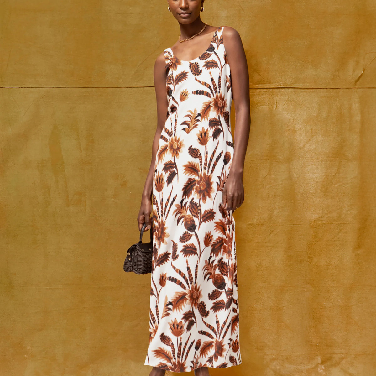 Brown Tropical Floral Linen Blend Dress – Ro&Zo