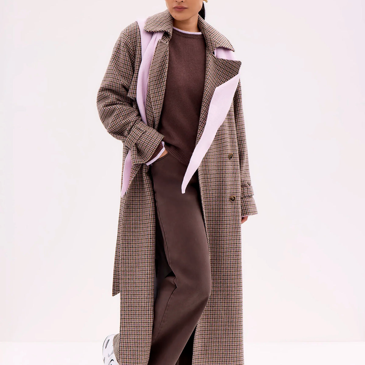 Houndstooth Check Belted Wool-Blend Trench Coat – Ro&Zo