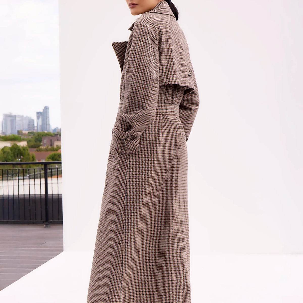 Houndstooth Check Belted Wool-Blend Trench Coat – Ro&Zo