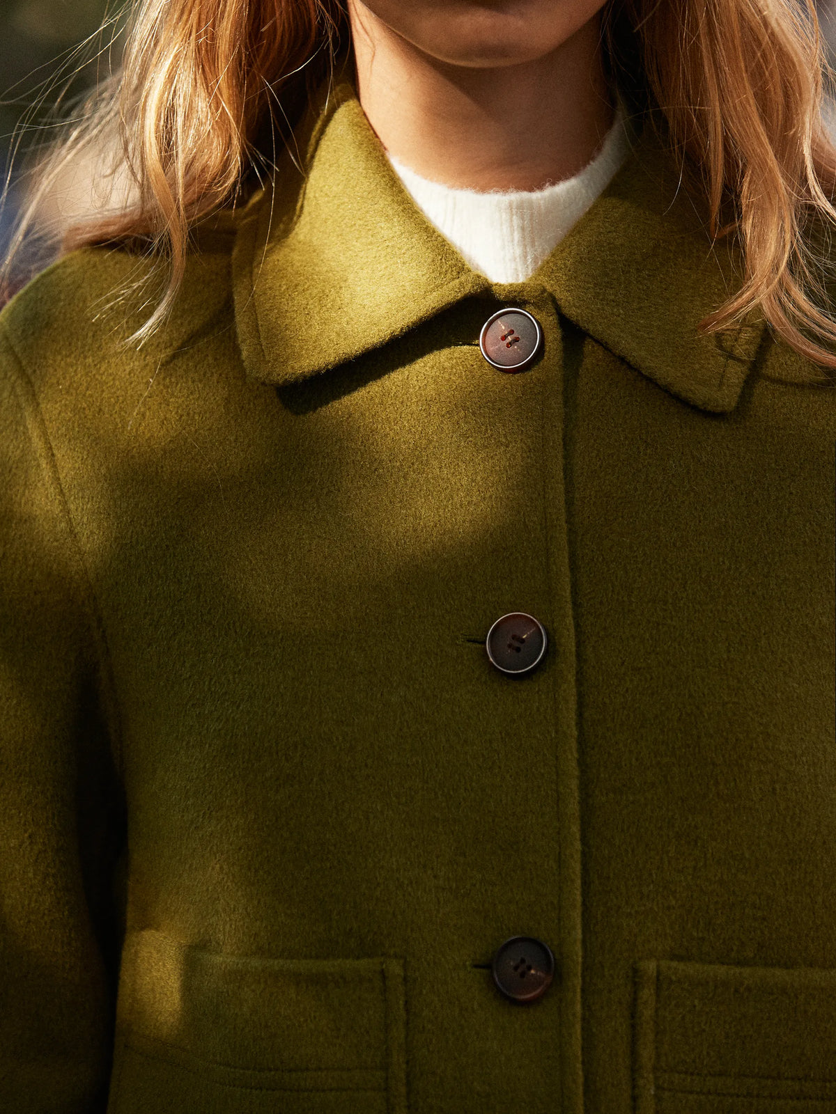 Khaki Double-Faced Boxy Jacket with Wool