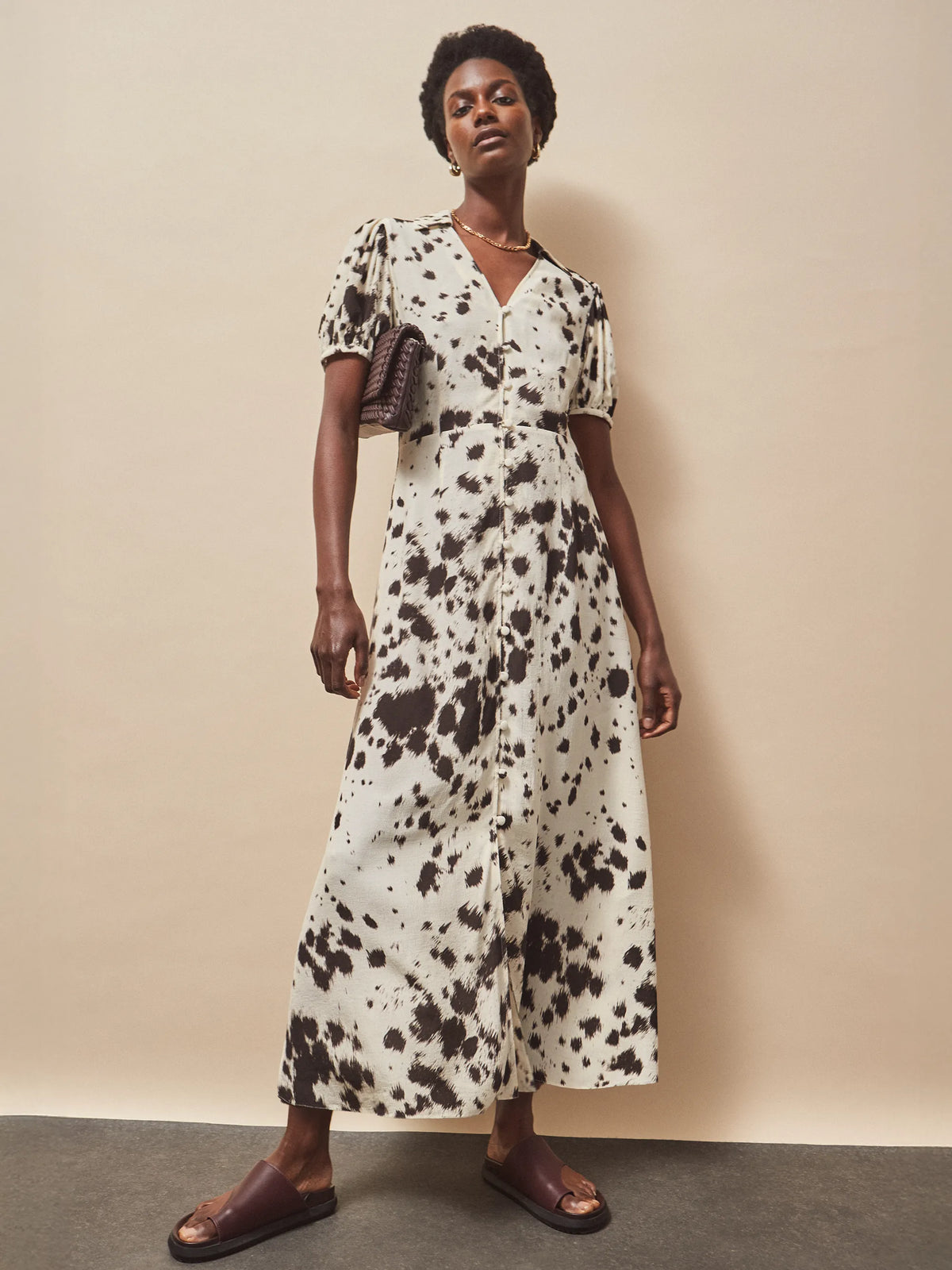 Petite Cow-Print Button-Front Shirt Dress