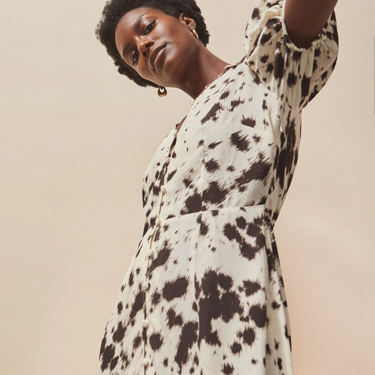 Cow-Print Button-Front Shirt Dress  Ro&Zo