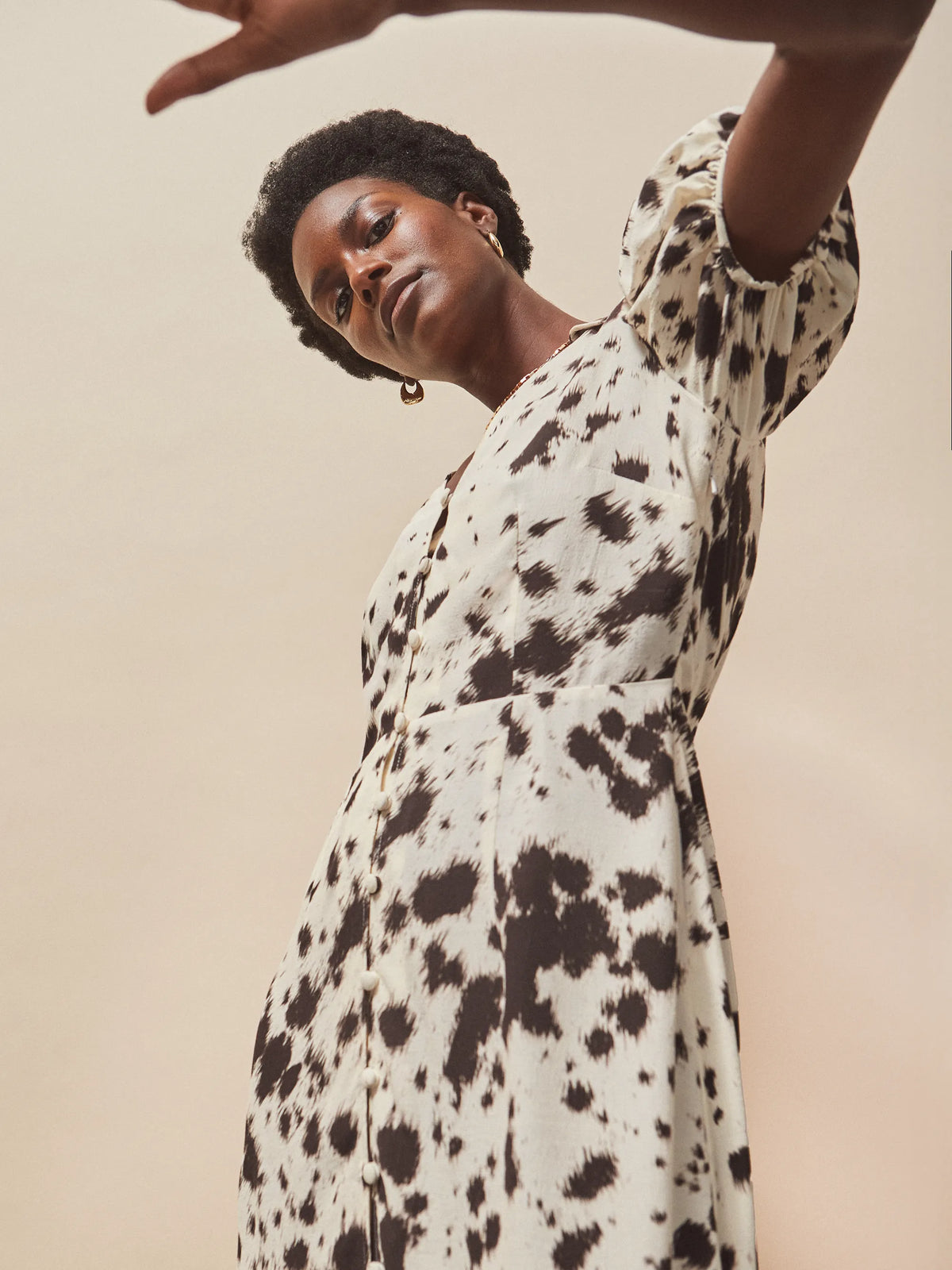 Petite Cow-Print Button-Front Shirt Dress