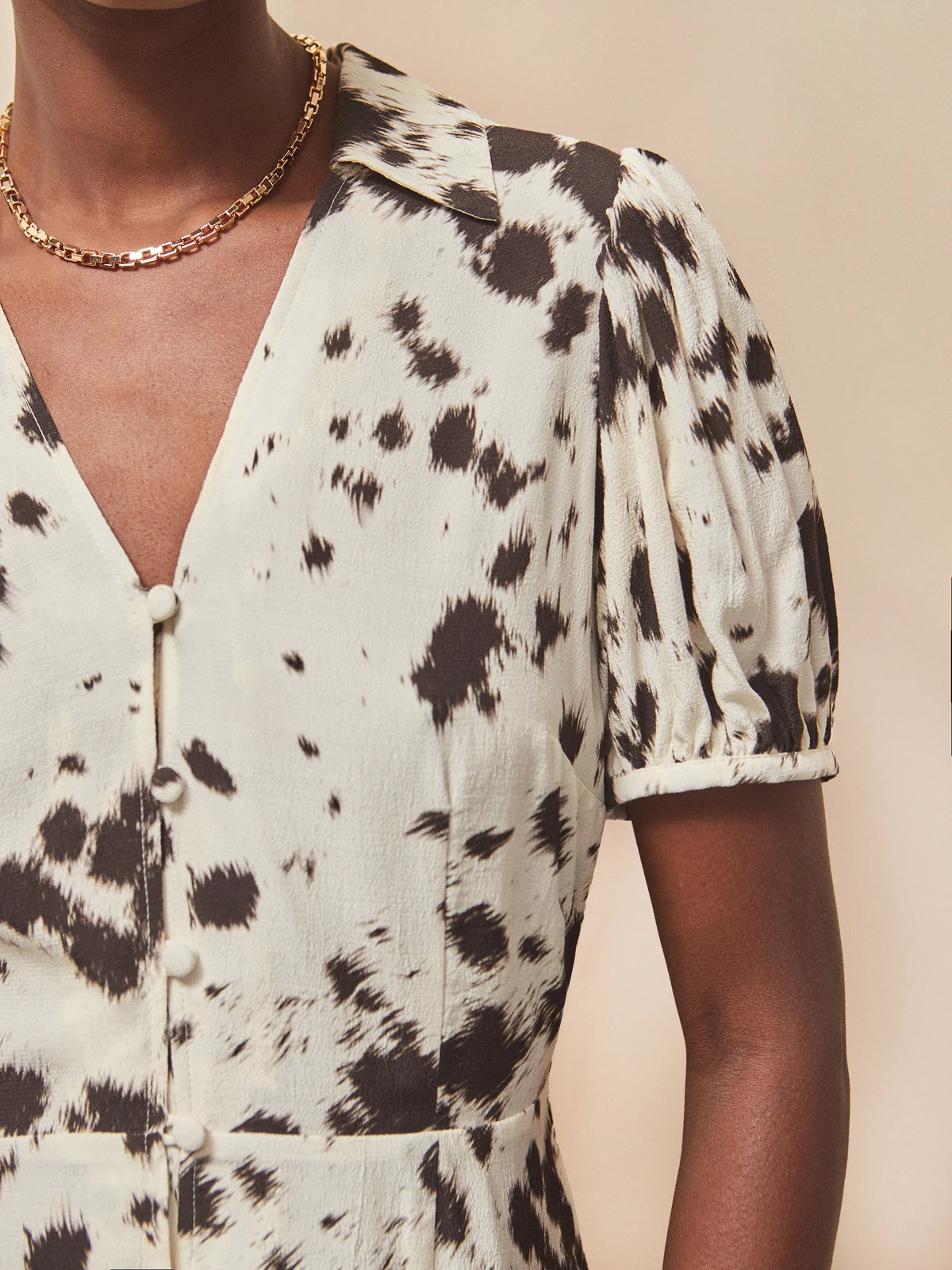 Petite Cow-Print Button-Front Shirt Dress