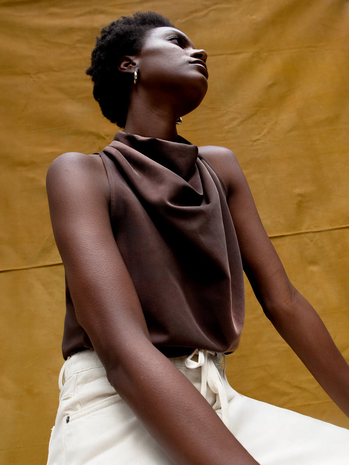 Chocolate Cowl Neck Drape Top