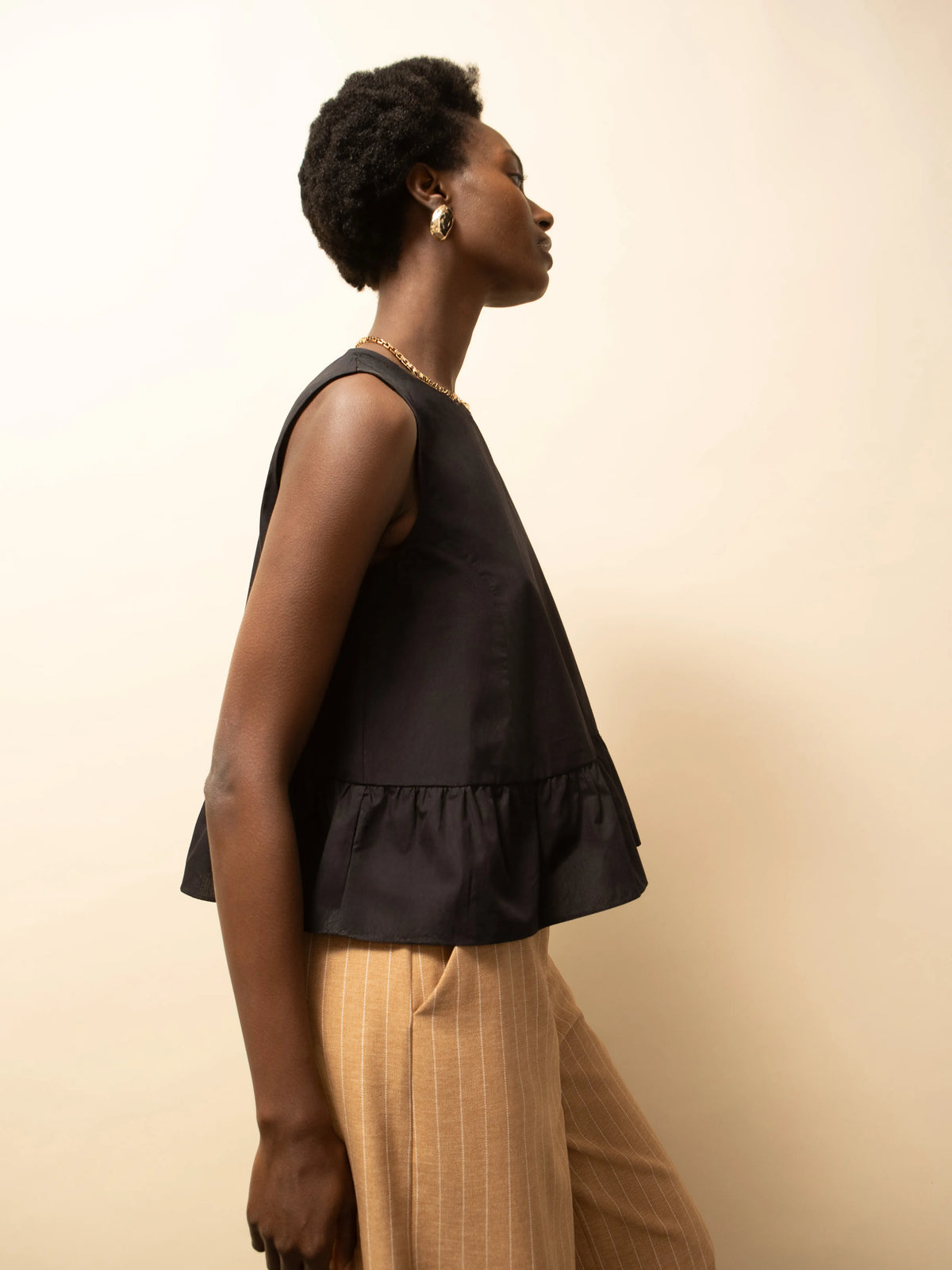 Black Frill Hem Cotton Top