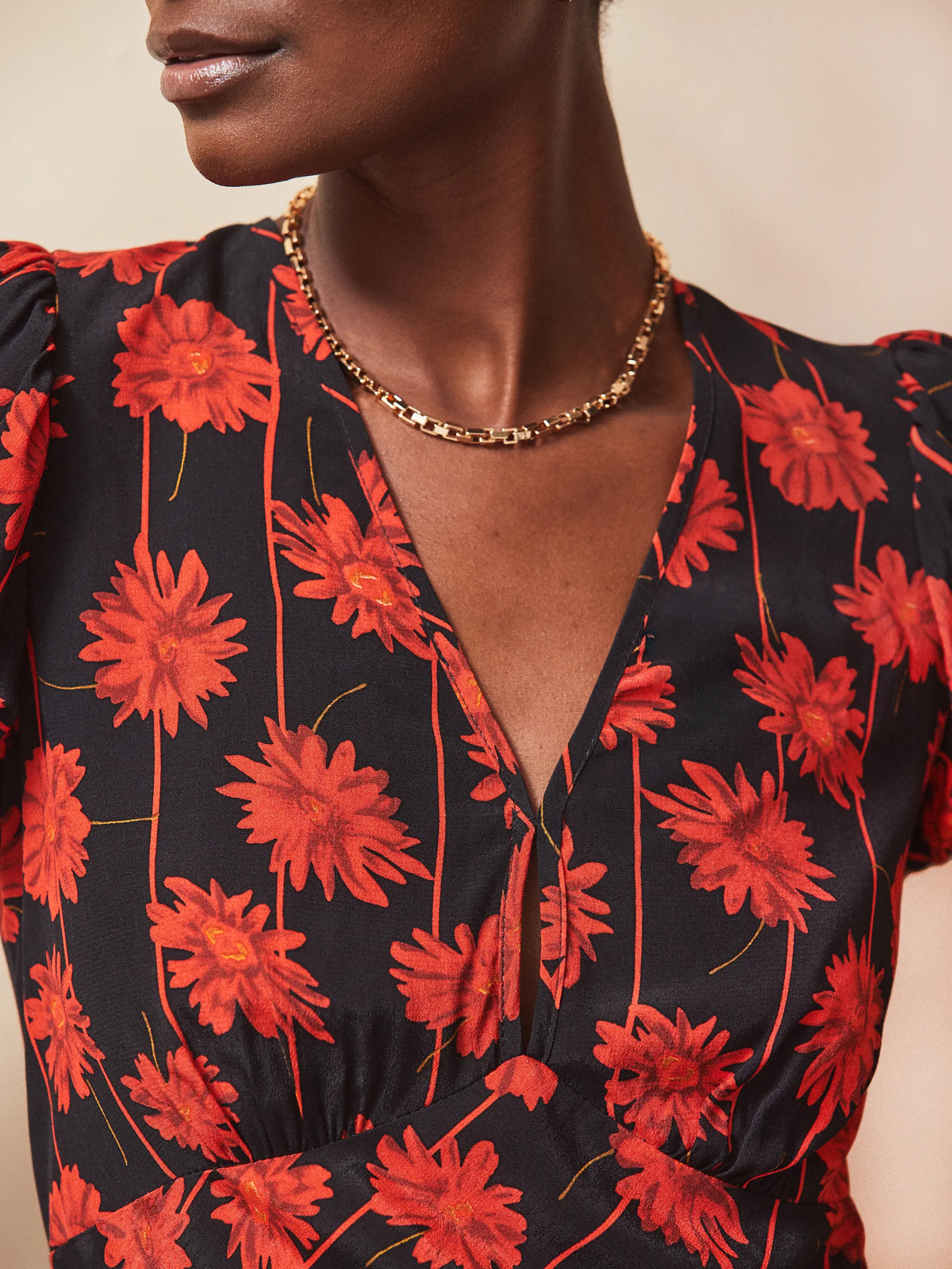 Petite Red Rose Stripe V Neck Keyhole Dress