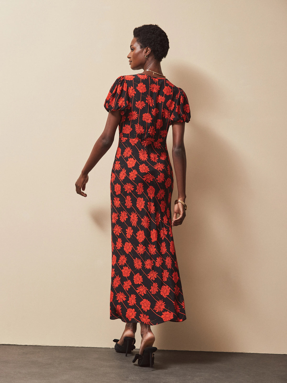 Petite Red Rose Stripe V Neck Keyhole Dress