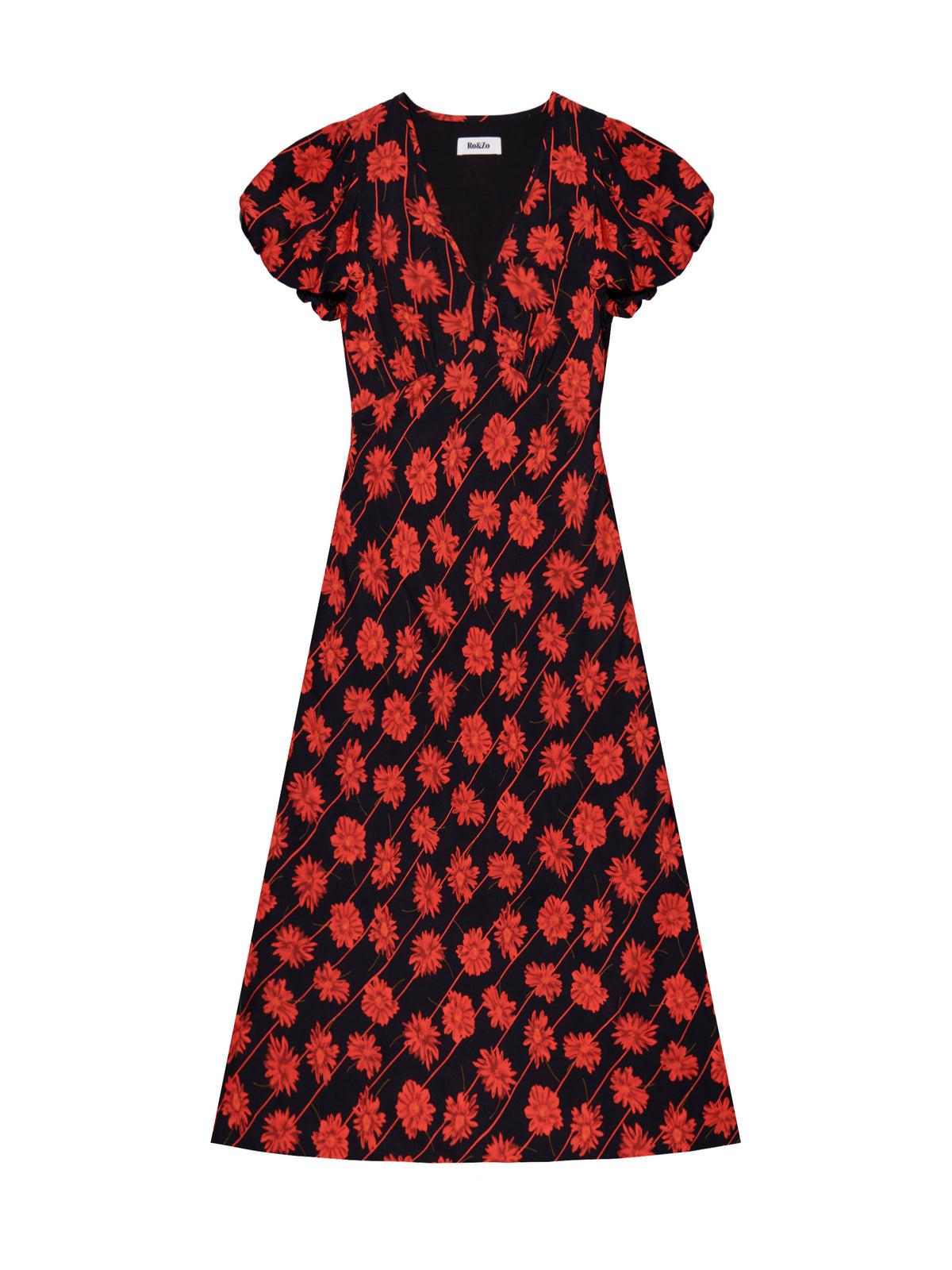 Petite Red Rose Stripe V Neck Keyhole Dress