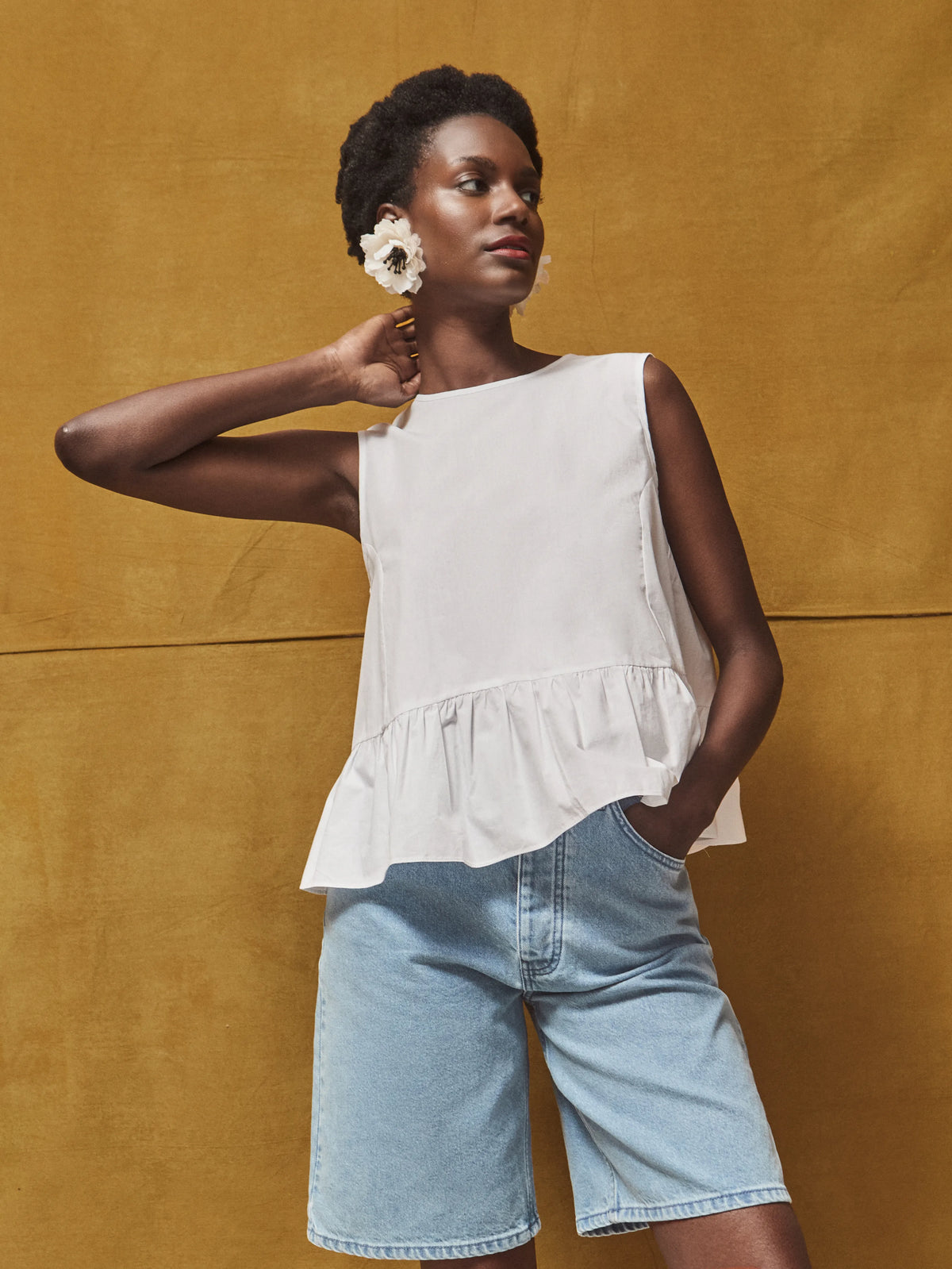 White Frill Hem Cotton Top