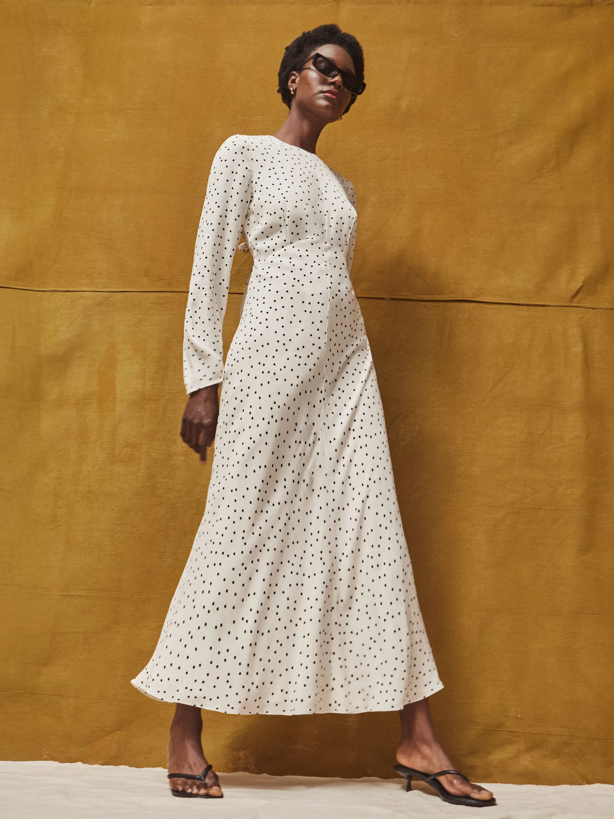Petite Black And White Polka Dot Tie Back Dress