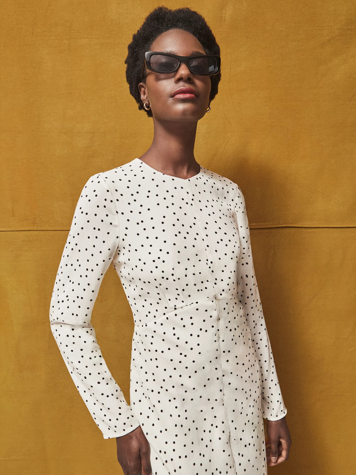 Petite Black And White Polka Dot Tie Back Dress
