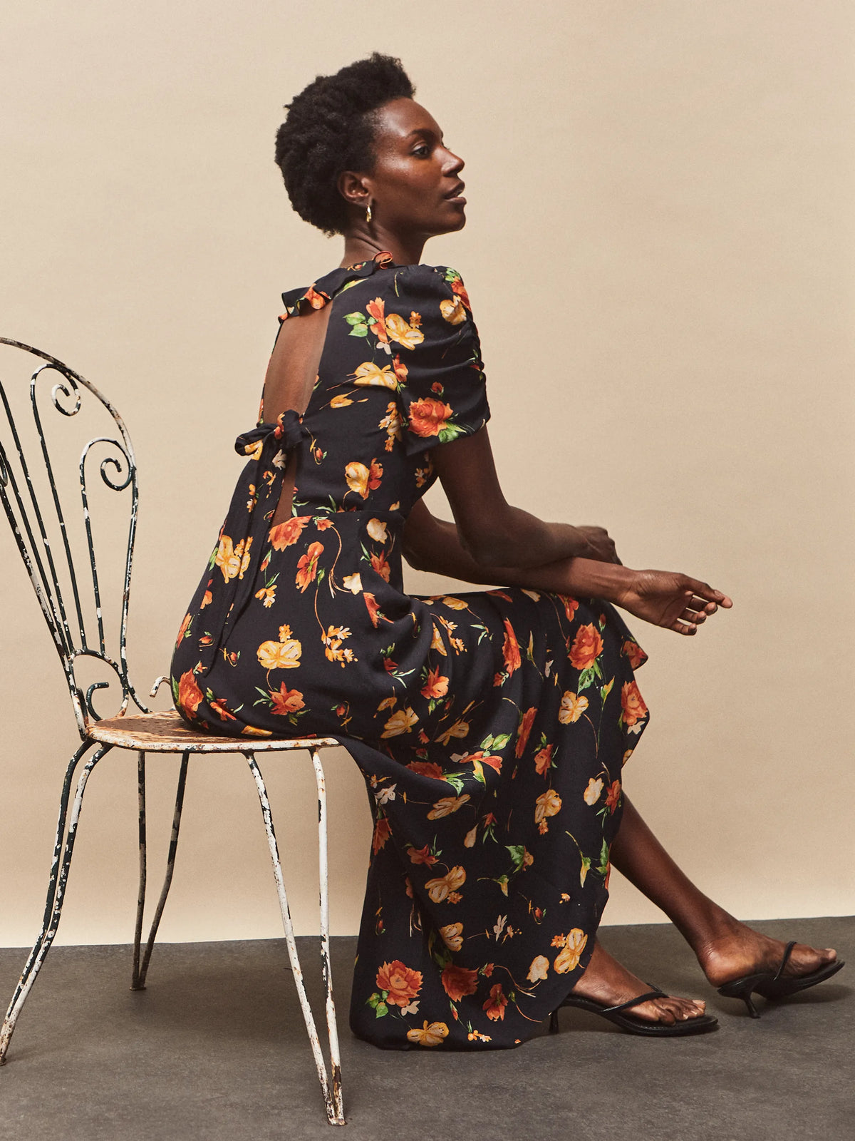 Petite Apricot And Yellow Floral Print Tie Back Dress