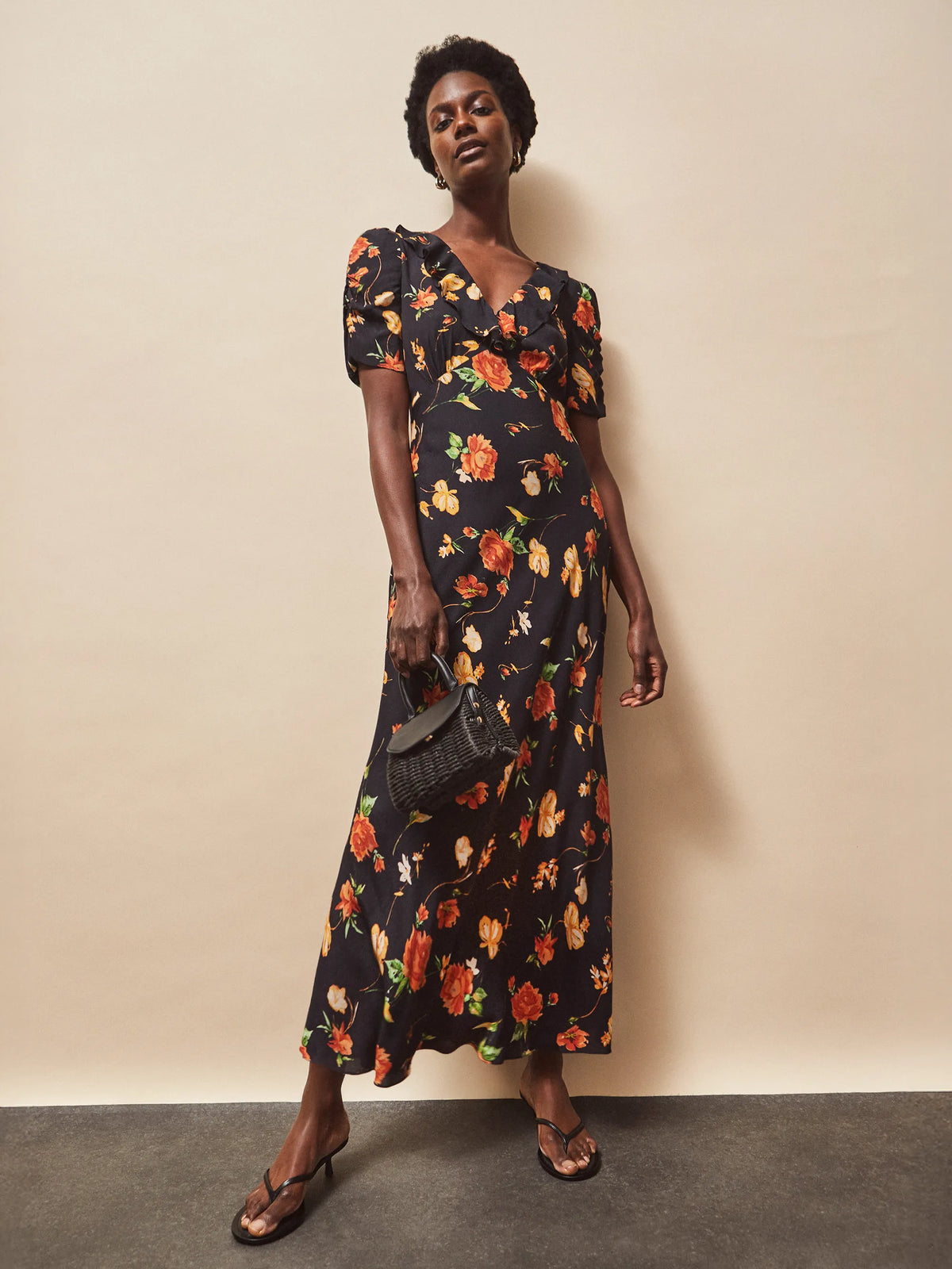Petite Apricot And Yellow Floral Print Tie Back Dress