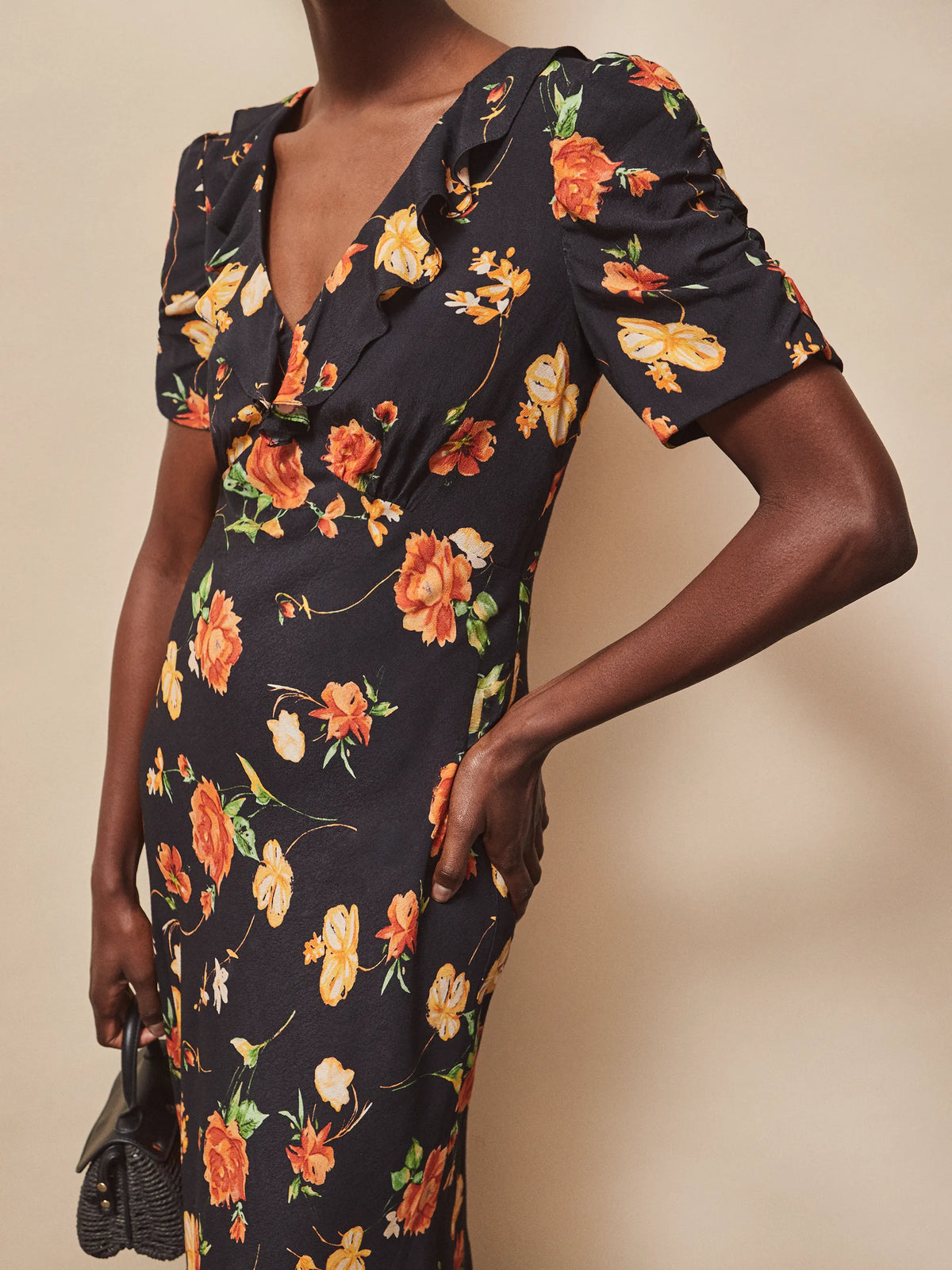 Petite Apricot And Yellow Floral Print Tie Back Dress