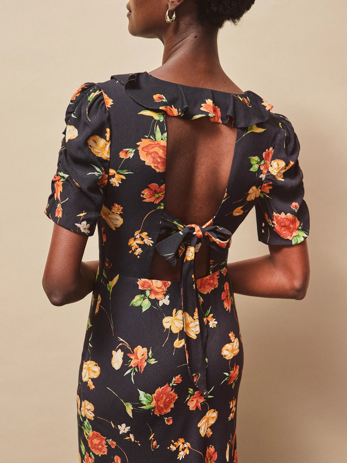 Petite Apricot And Yellow Floral Print Tie Back Dress
