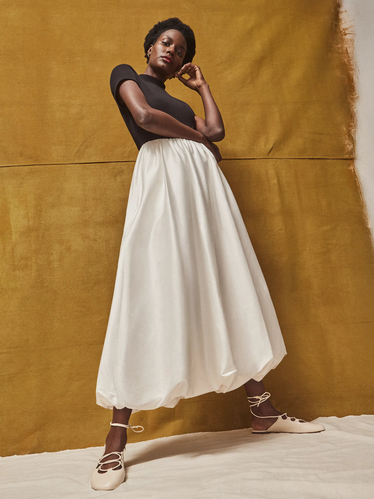 Lucinda Black and White Contrast Bubble-Hem Dress
