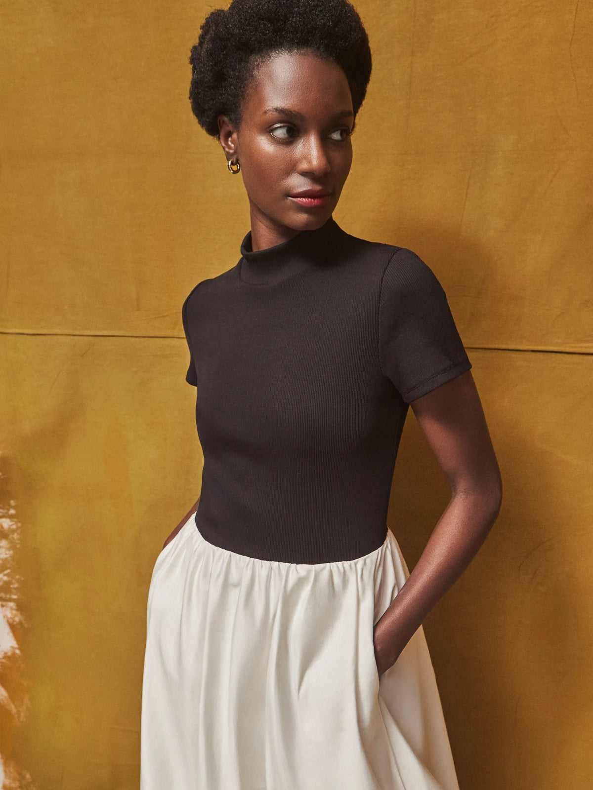Lucinda Black and White Contrast Bubble-Hem Dress